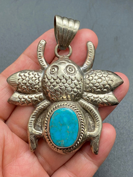 Bug pendant, turquoise,handcrafted,tibetan silver, ethnic design,Nepalese