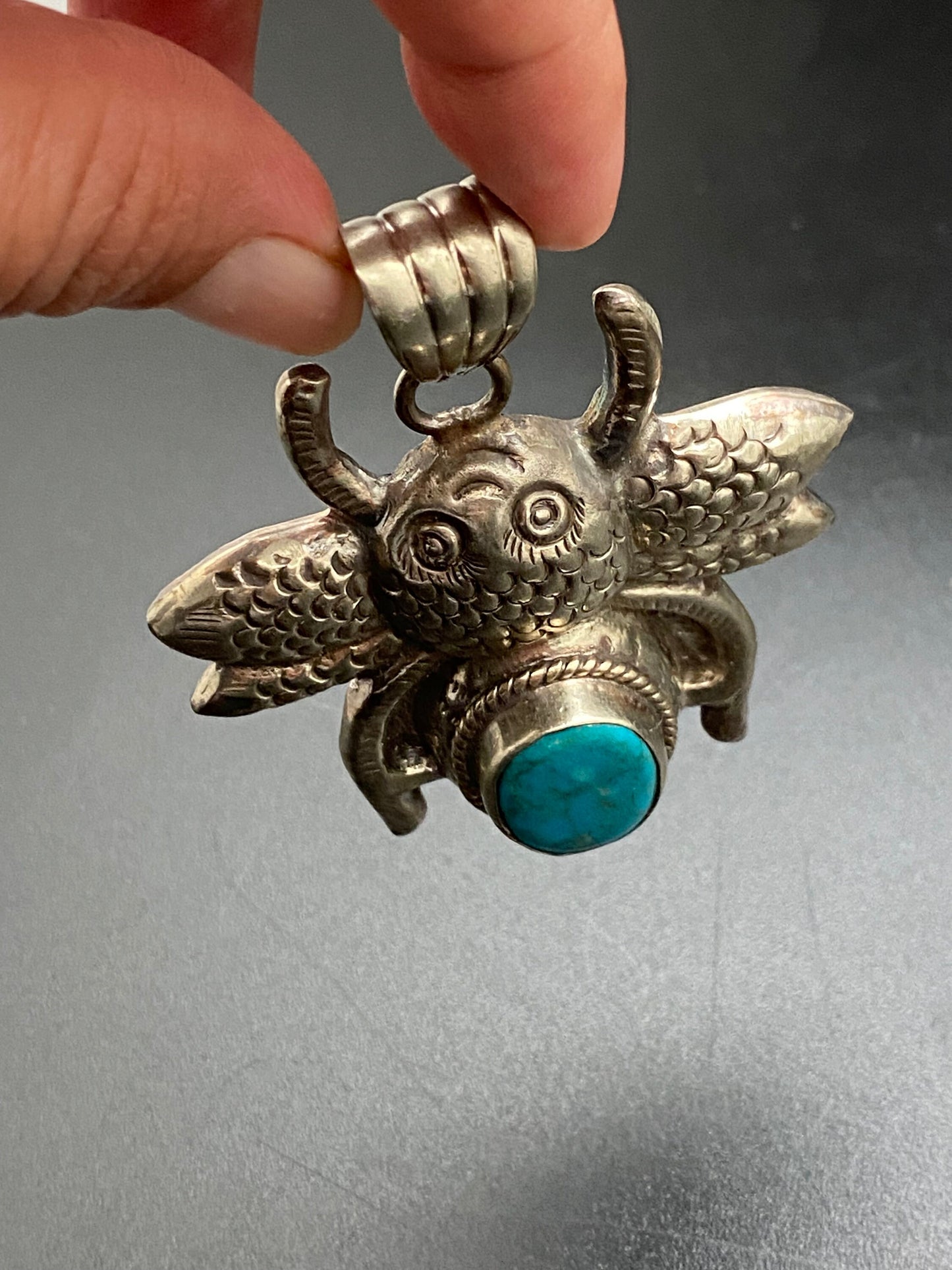 Bug pendant, turquoise,handcrafted,tibetan silver, ethnic design,Nepalese