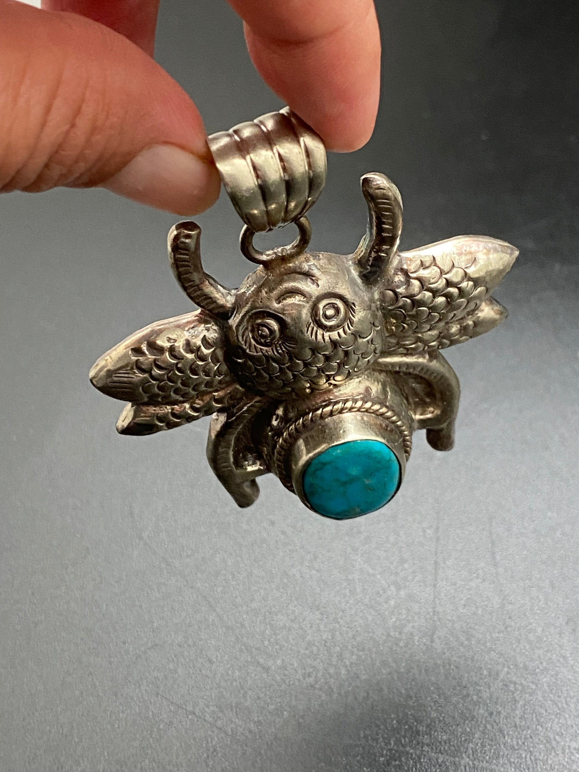 Bug pendant, turquoise,handcrafted,tibetan silver, ethnic design,Nepalese