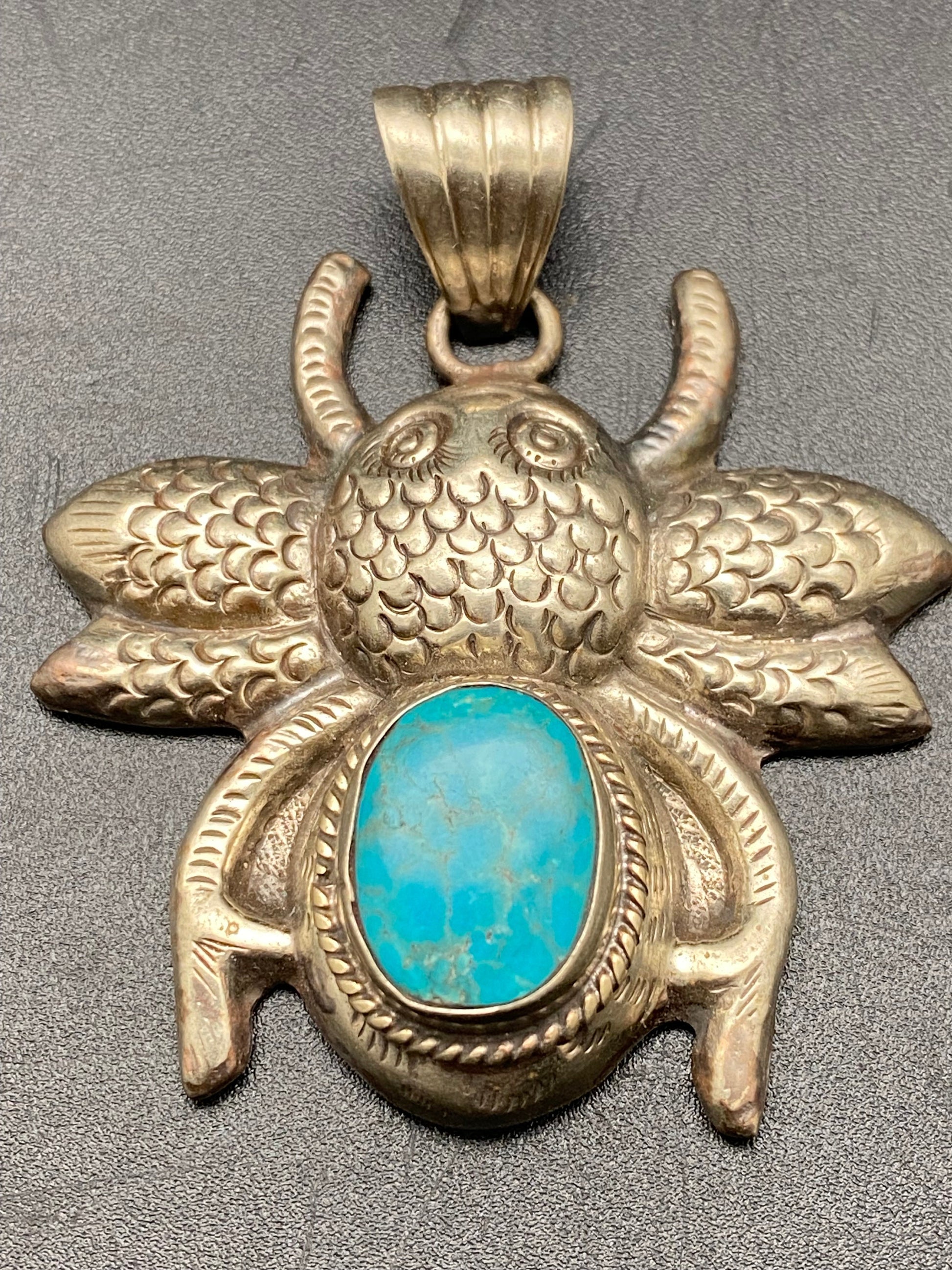 Bug pendant, turquoise,handcrafted,tibetan silver, ethnic design,Nepalese