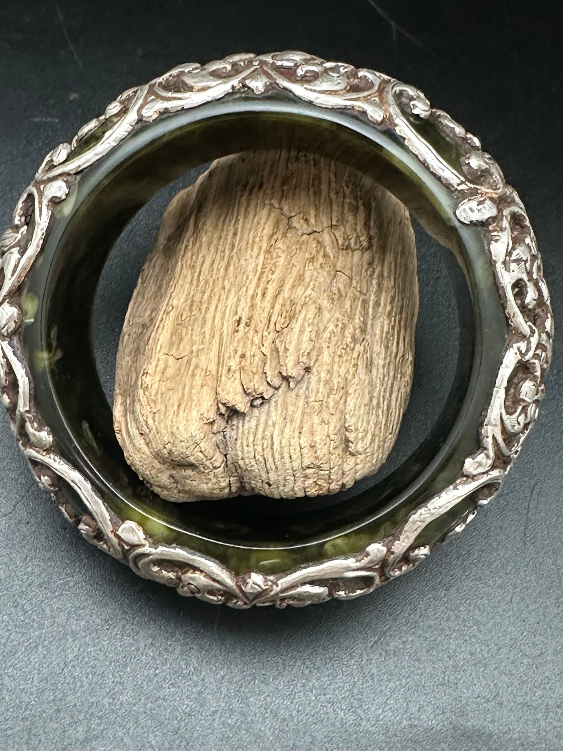Tibetan bangle, sterling silver, animal design, resine core , master handcrafted tribal ethnic jewelry