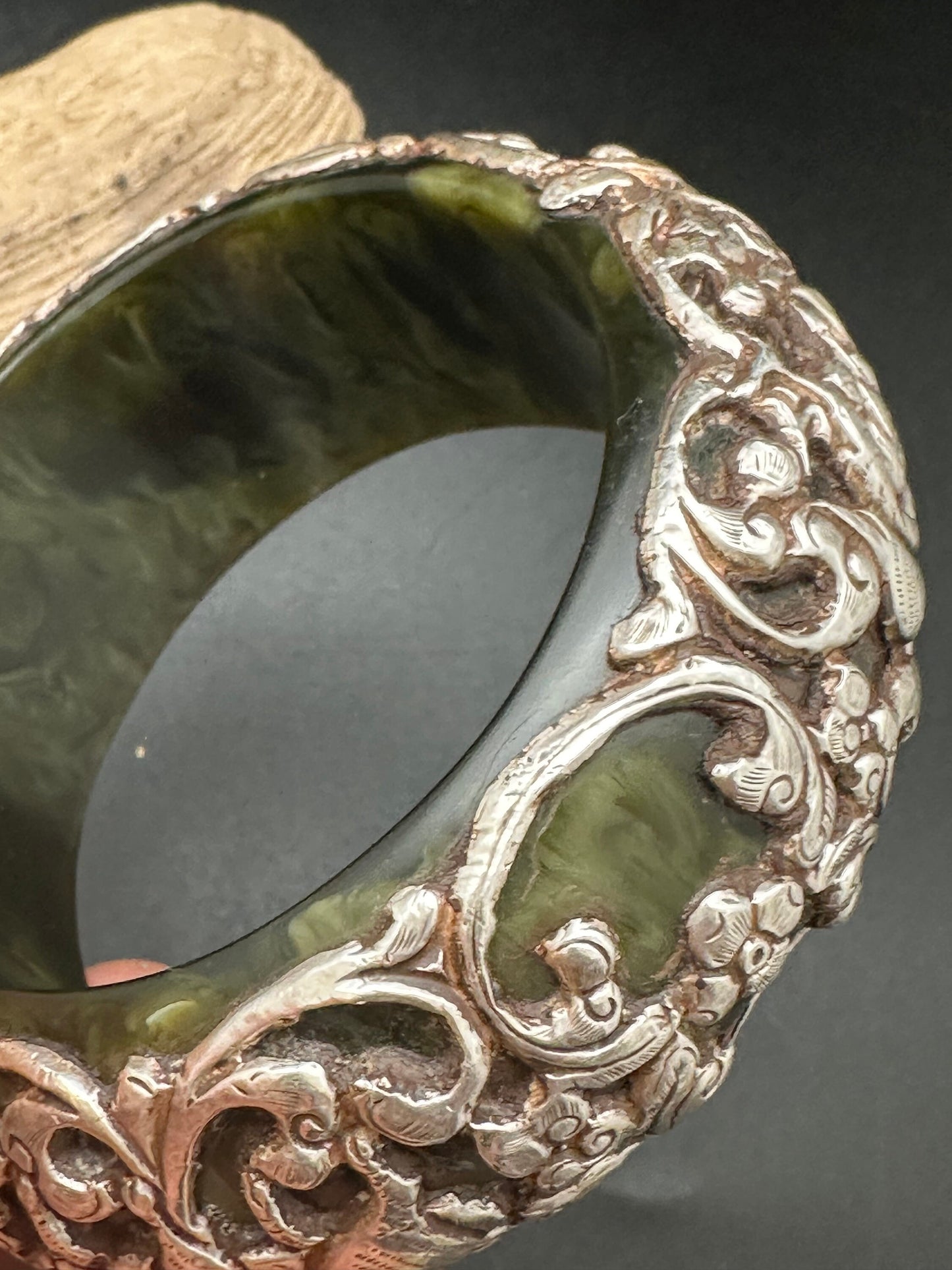 Tibetan bangle, sterling silver, animal design, resine core , master handcrafted tribal ethnic jewelry