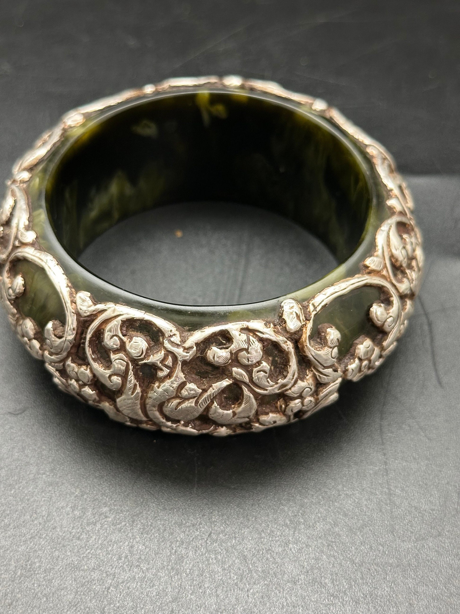 Tibetan bangle, sterling silver, animal design, resine core , master handcrafted tribal ethnic jewelry