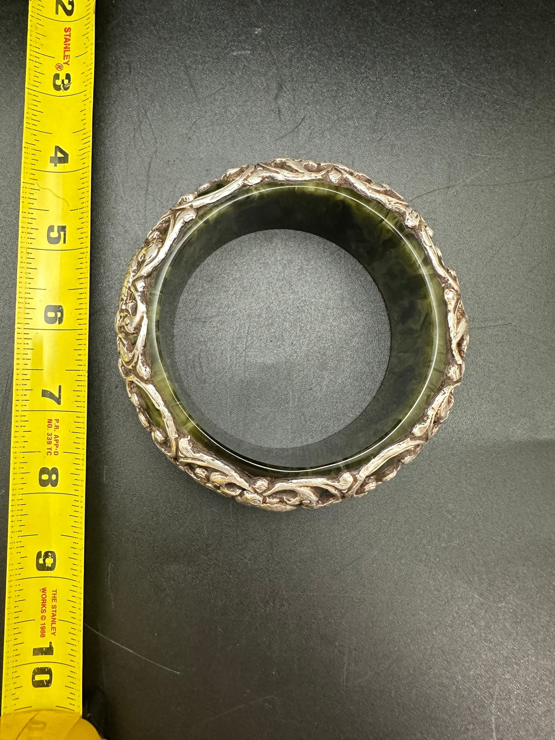 Tibetan bangle, sterling silver, animal design, resine core , master handcrafted tribal ethnic jewelry