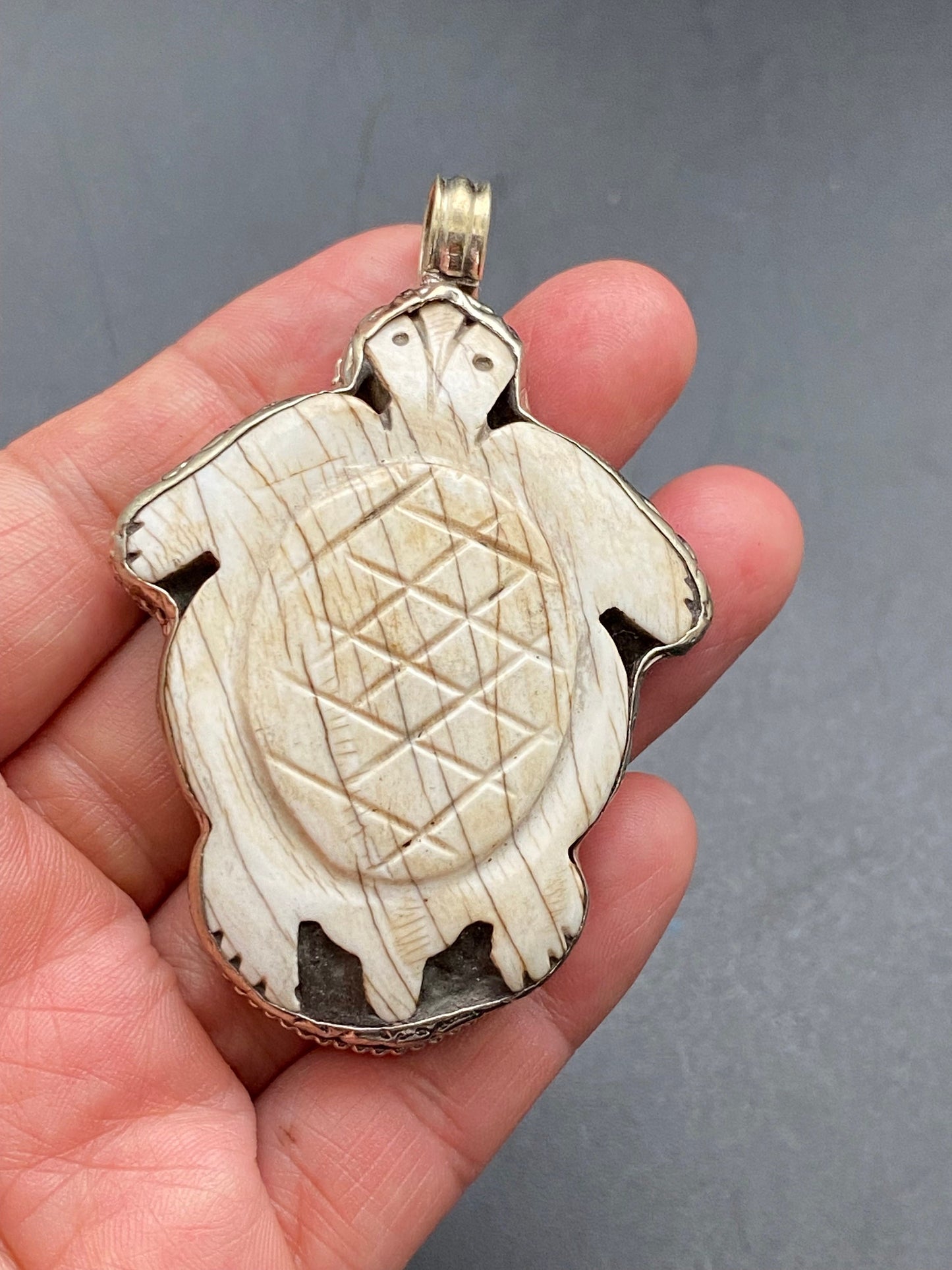 Turtle pendant,Shell carved turtle,handcrafted,Tibetan silver,Nepalese