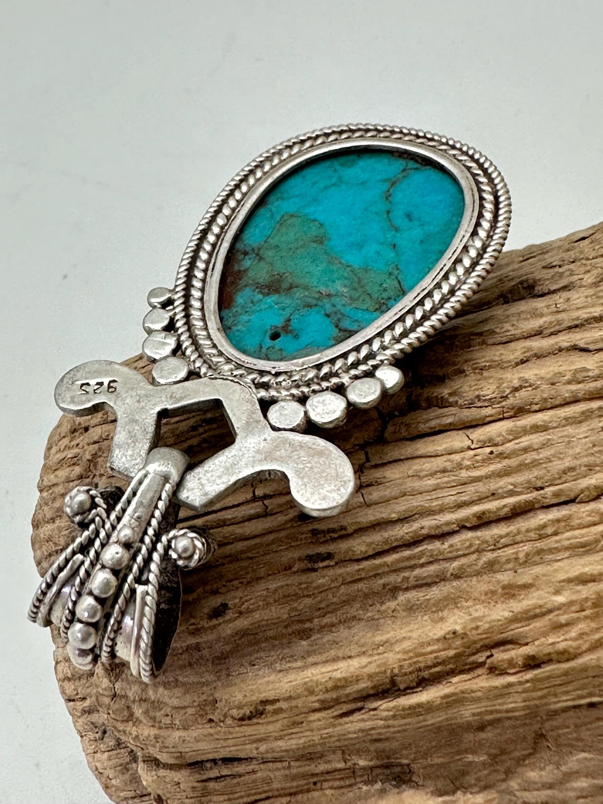 Tibetan turquoise butterfly pendant, coral inlay sterling silver, handcrafted, Tibetan design, Nepalese