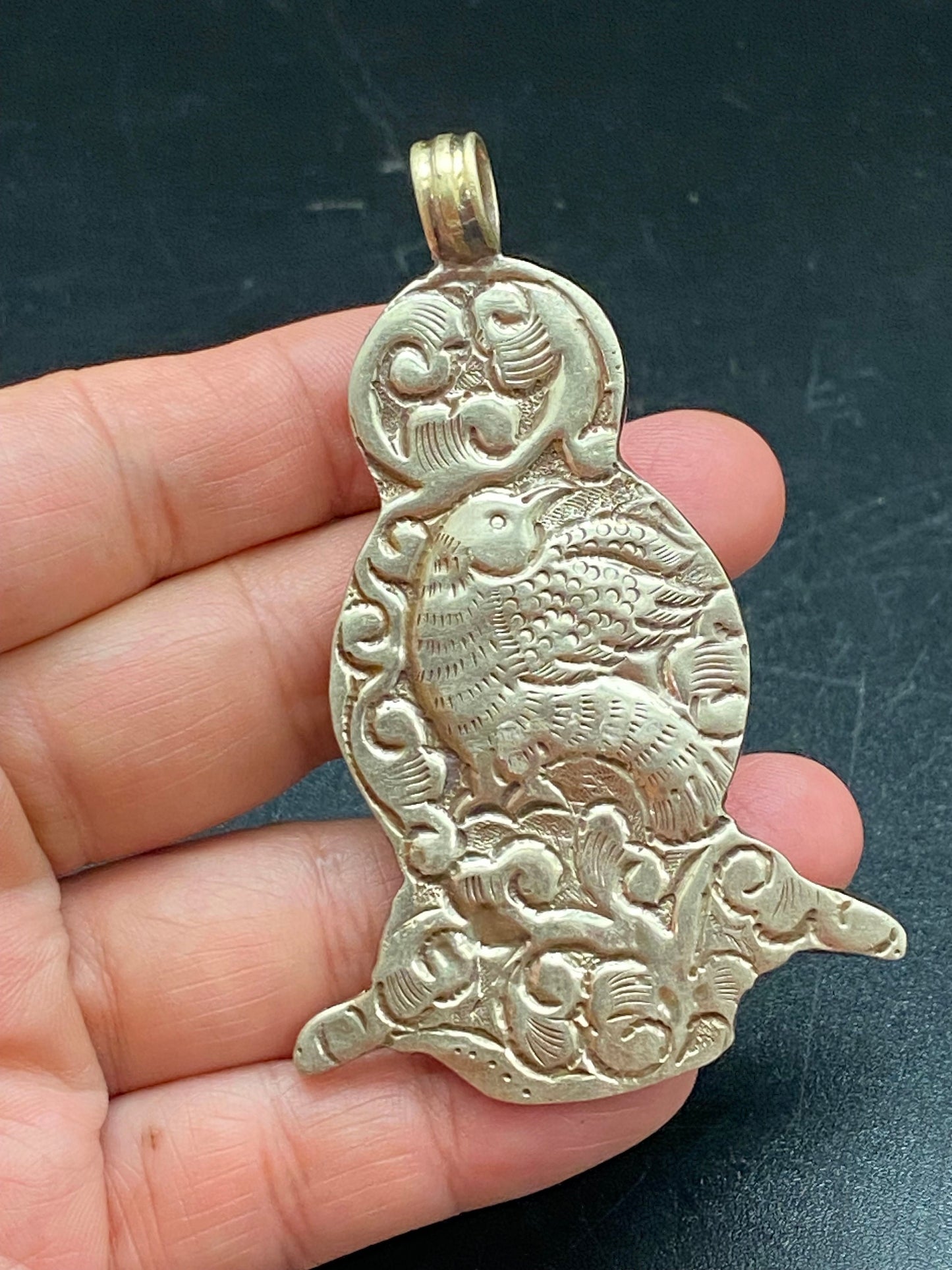 Handcrafted Turquoise Owl Pendant: Tibetan Silver Ethnic Design