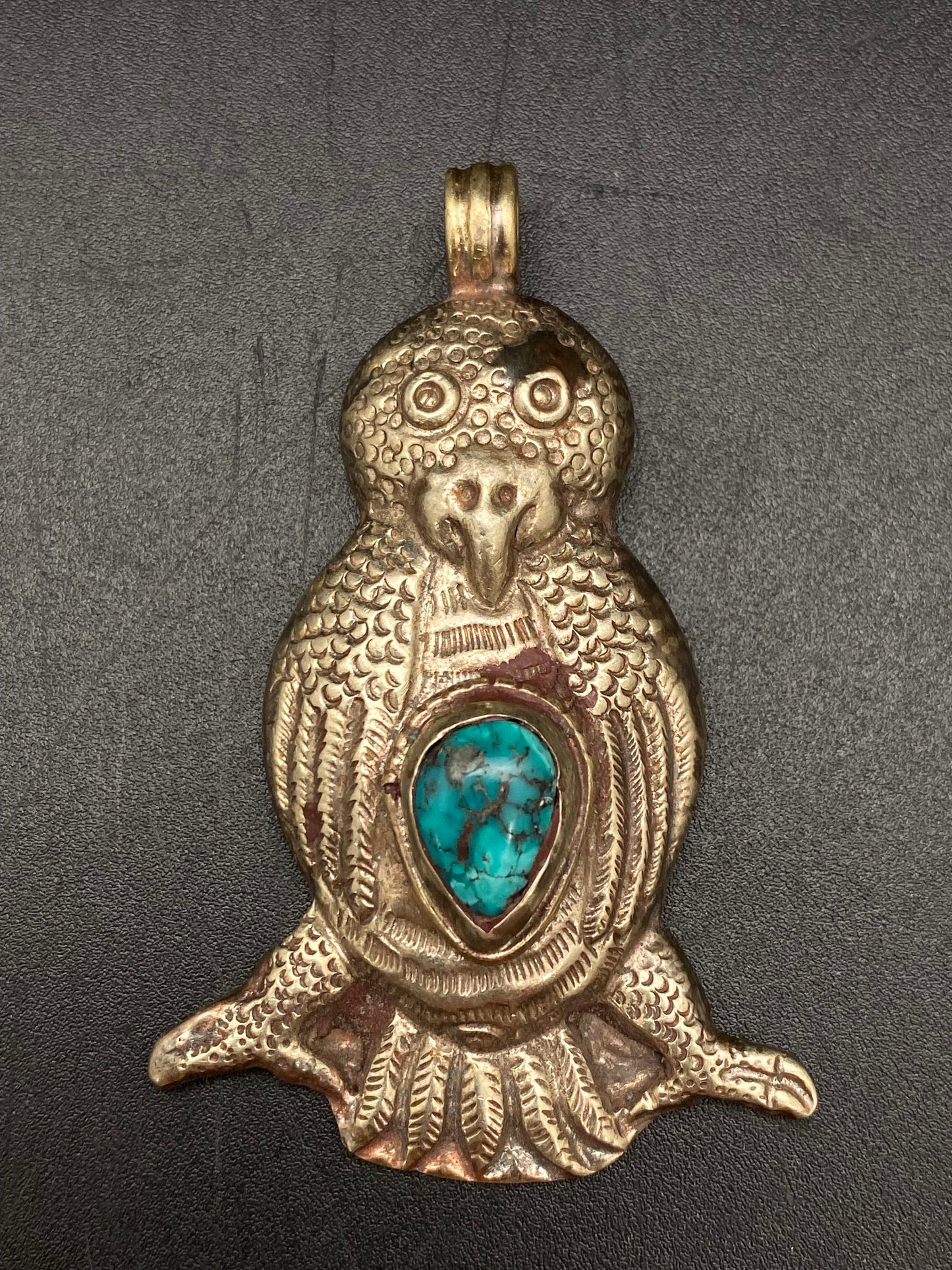 Handcrafted Turquoise Owl Pendant: Tibetan Silver Ethnic Design