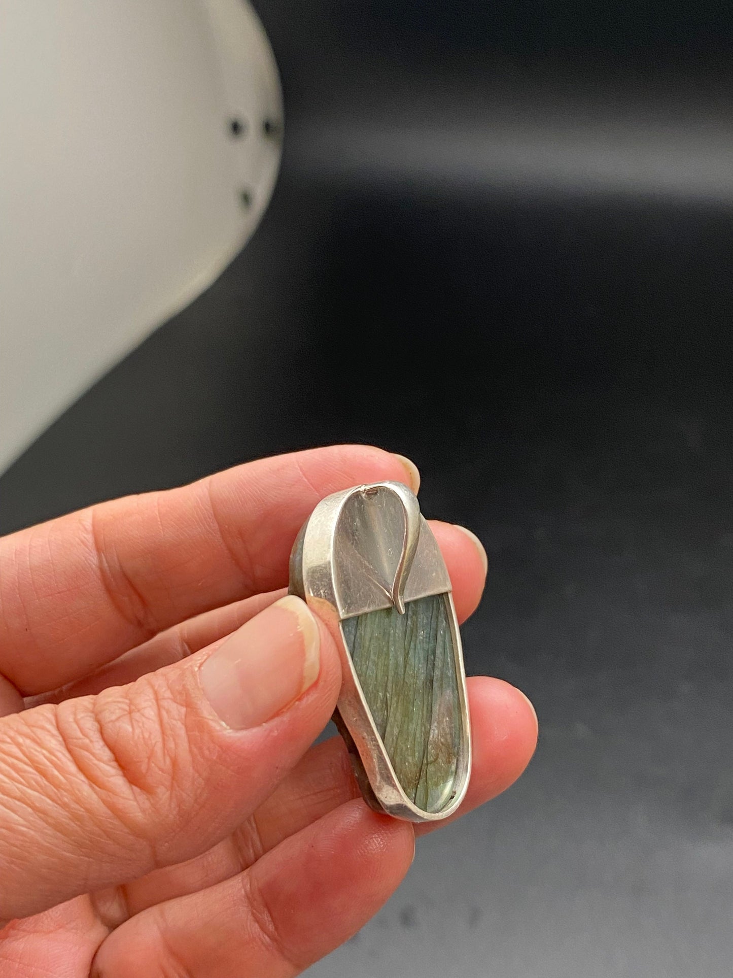 labradorite carved skull pendant, handcrafted,sterling silver, ethnic design,Nepalese
