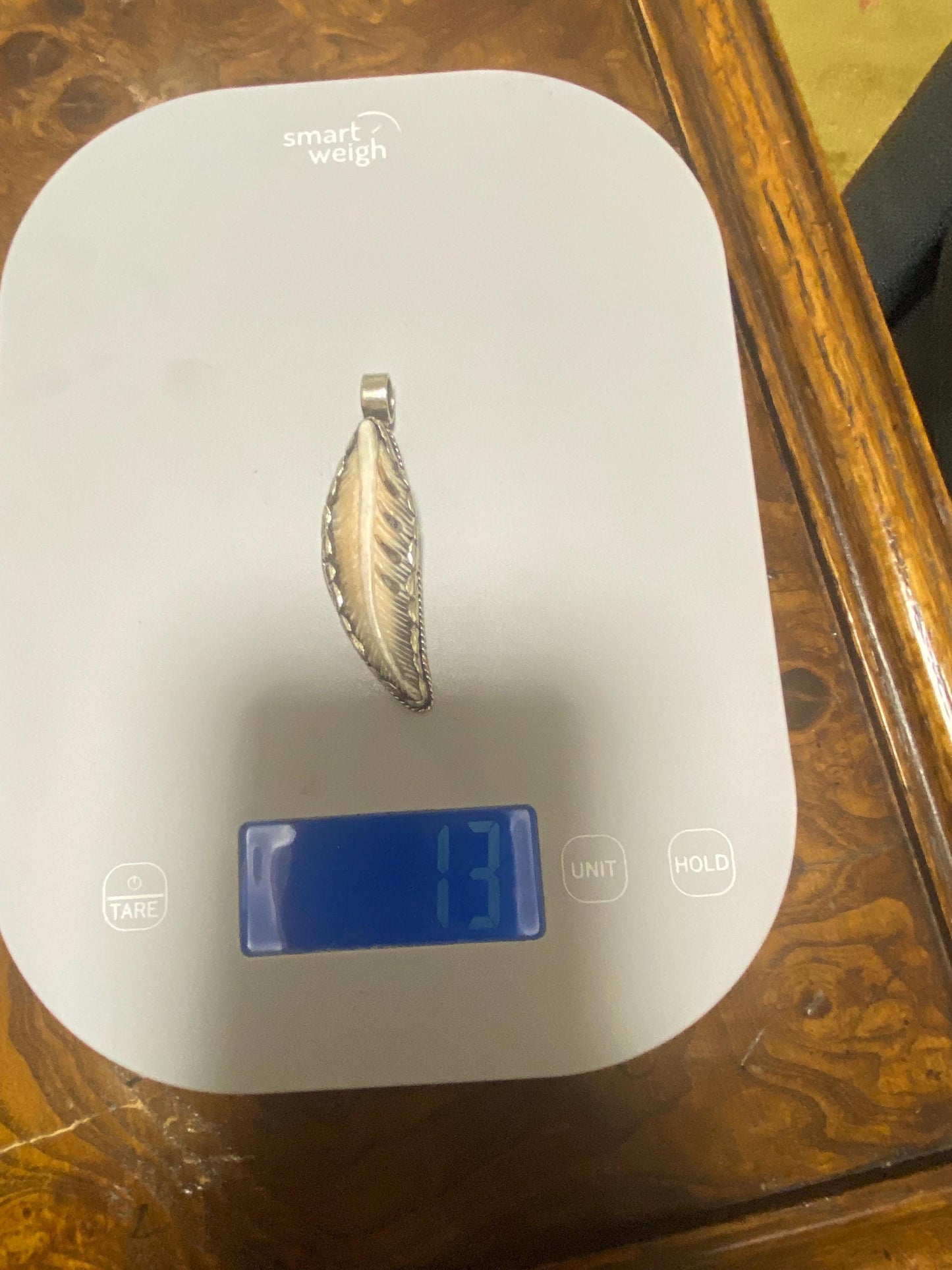 Bone carved feather pendant,handcrafted,Tibetan silver,Nepalese