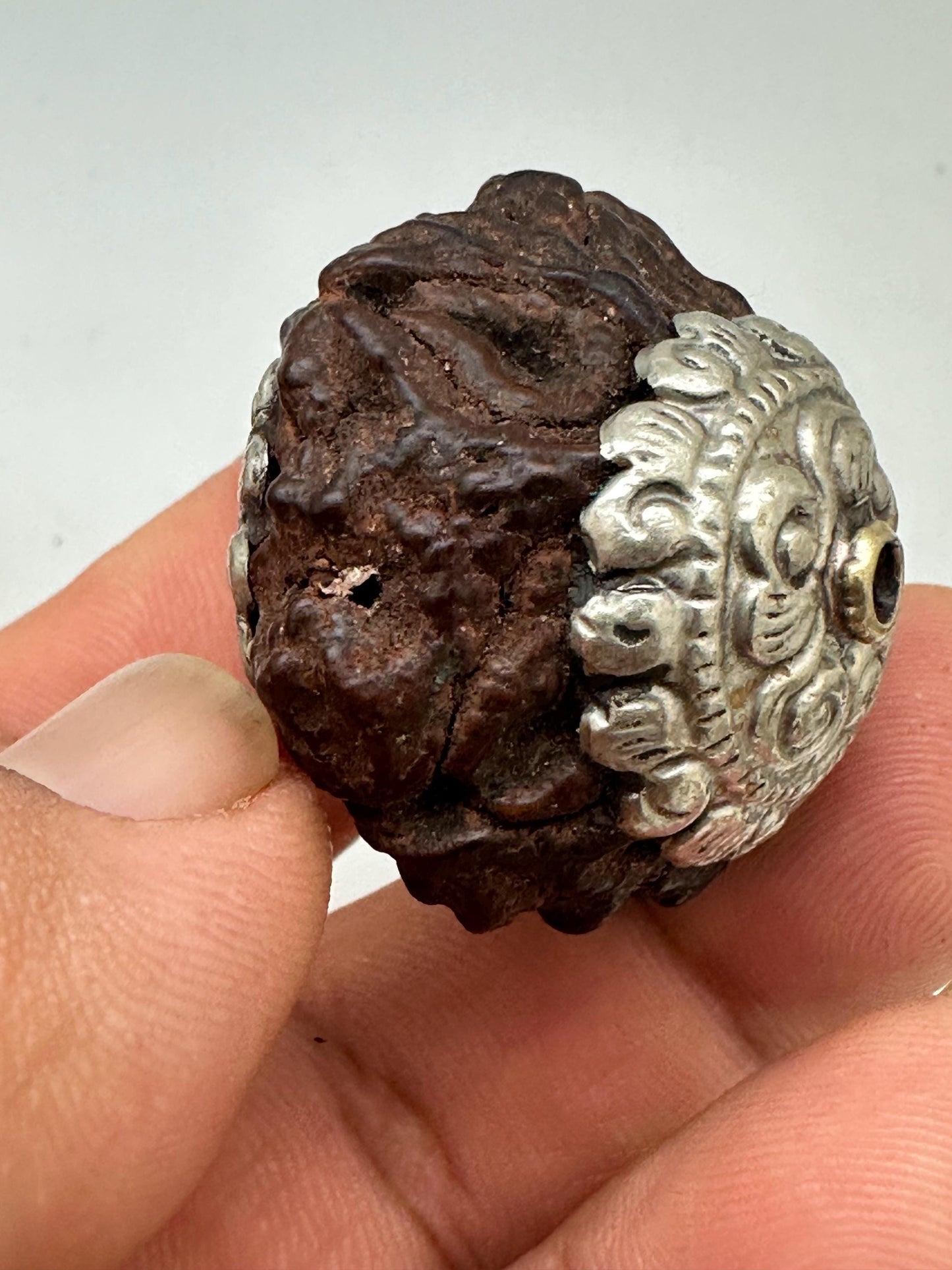 rudraksha bead, spiritual jewelry, healing mala,double capped Tibetan silver,