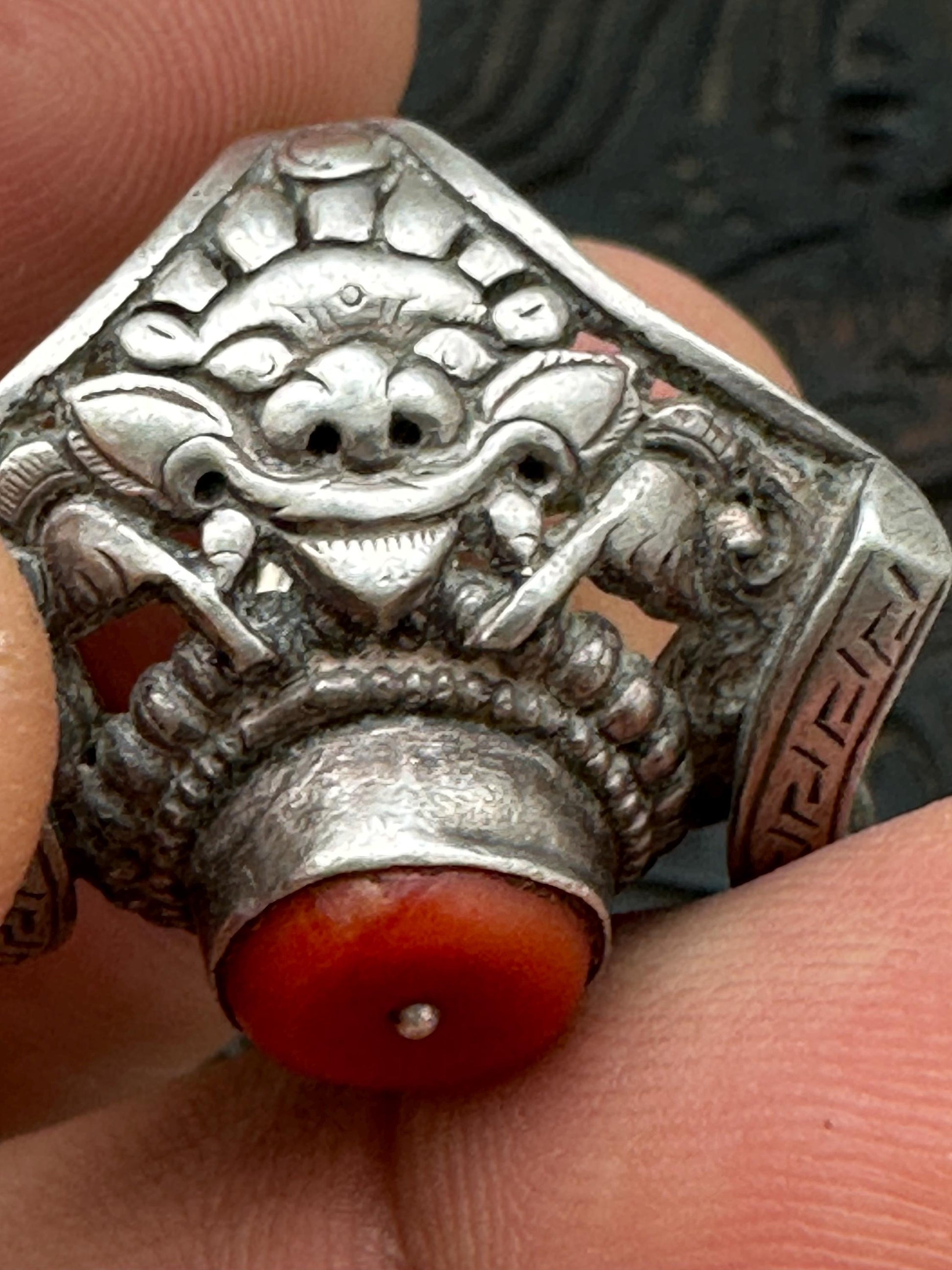 Handcrafted Tibetan Sterling Silver Saddle Ring: Natural Coral