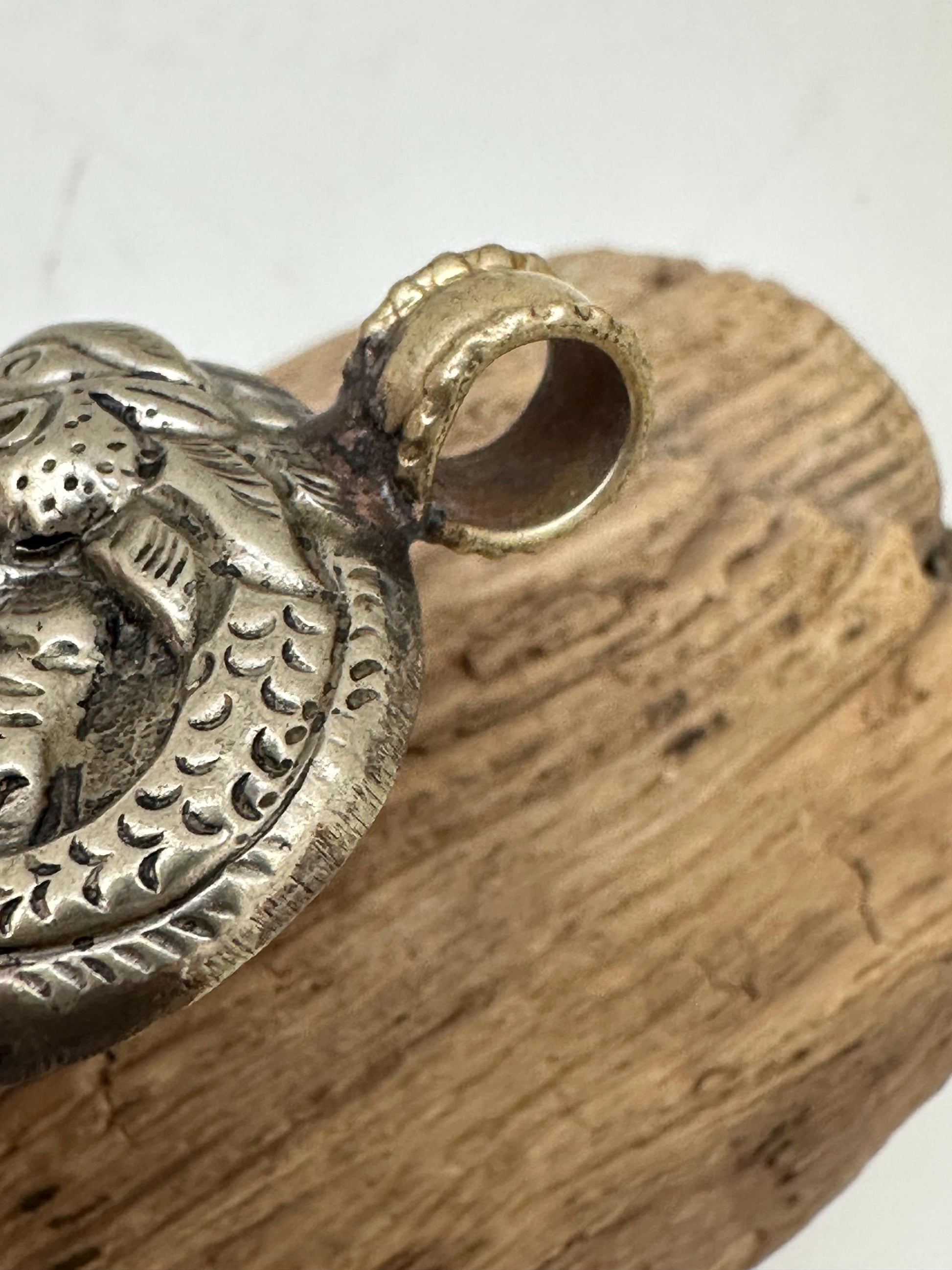 Dragon pendant, set with black onyx ,Tibetan repousse silver ,58mmX33mm