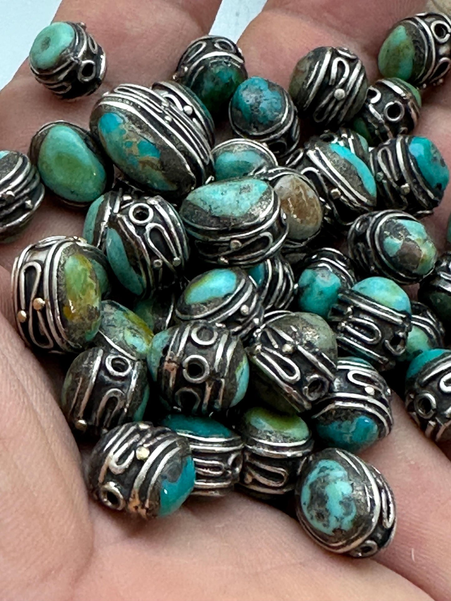 tibetan bead, tibetan turquoise tibetan silver, handcrafted from nepal