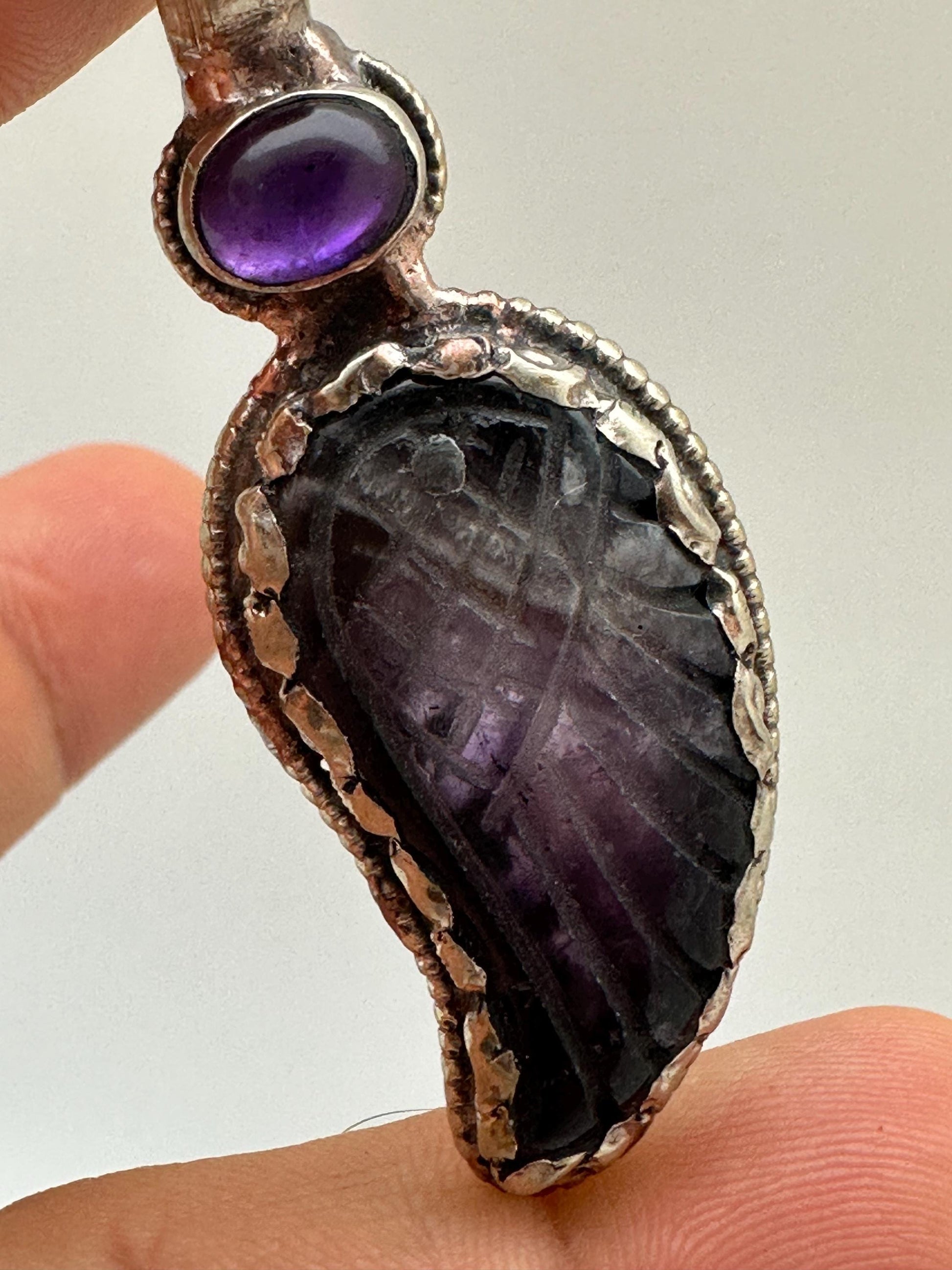 amethyst wing pendant, natural crystal, master handcrafted with Tibetan silver