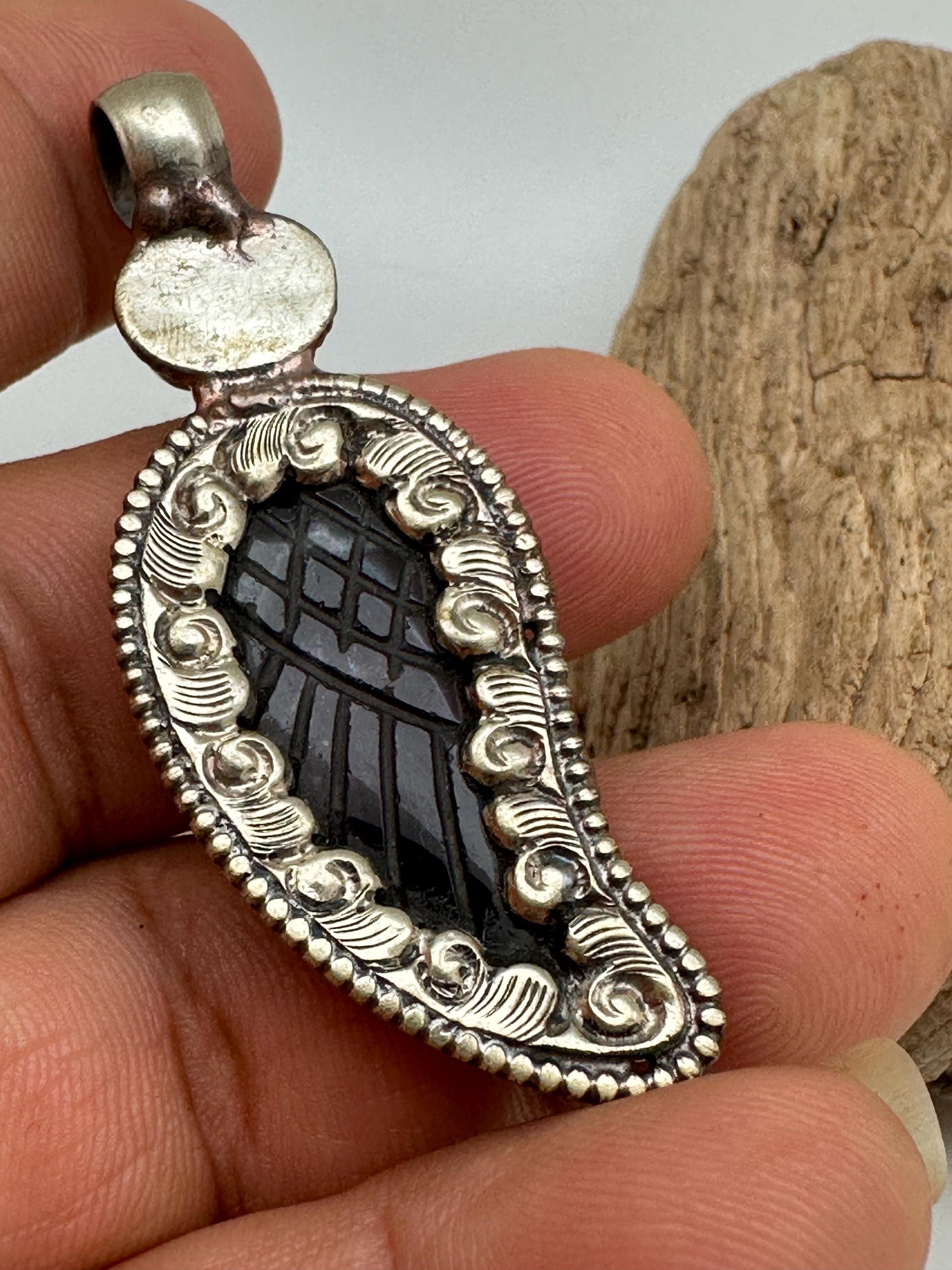 amethyst wing pendant, natural crystal, master handcrafted with Tibetan silver