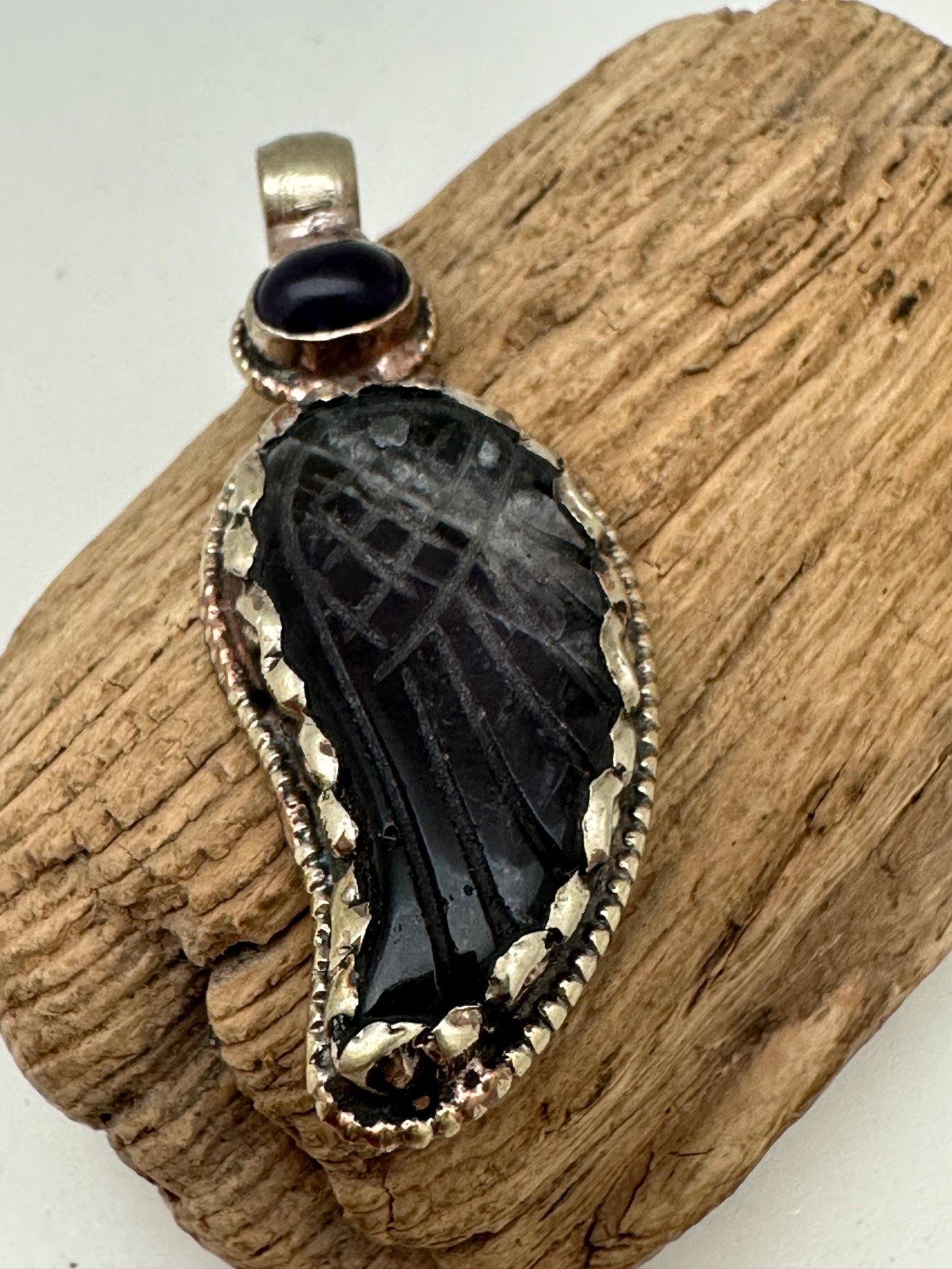 amethyst wing pendant, natural crystal, master handcrafted with Tibetan silver