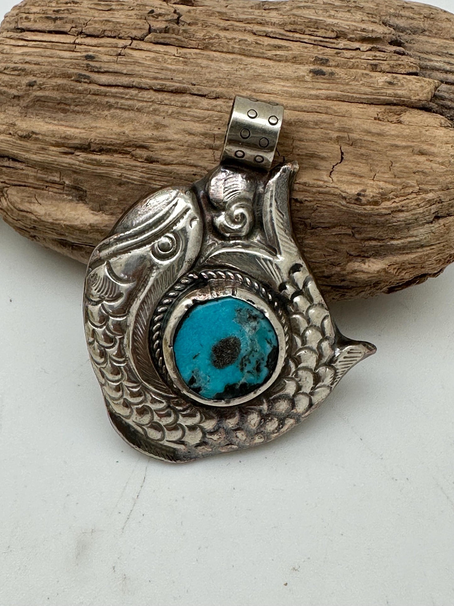 fish pendent, natural turquoise lucky fish ,