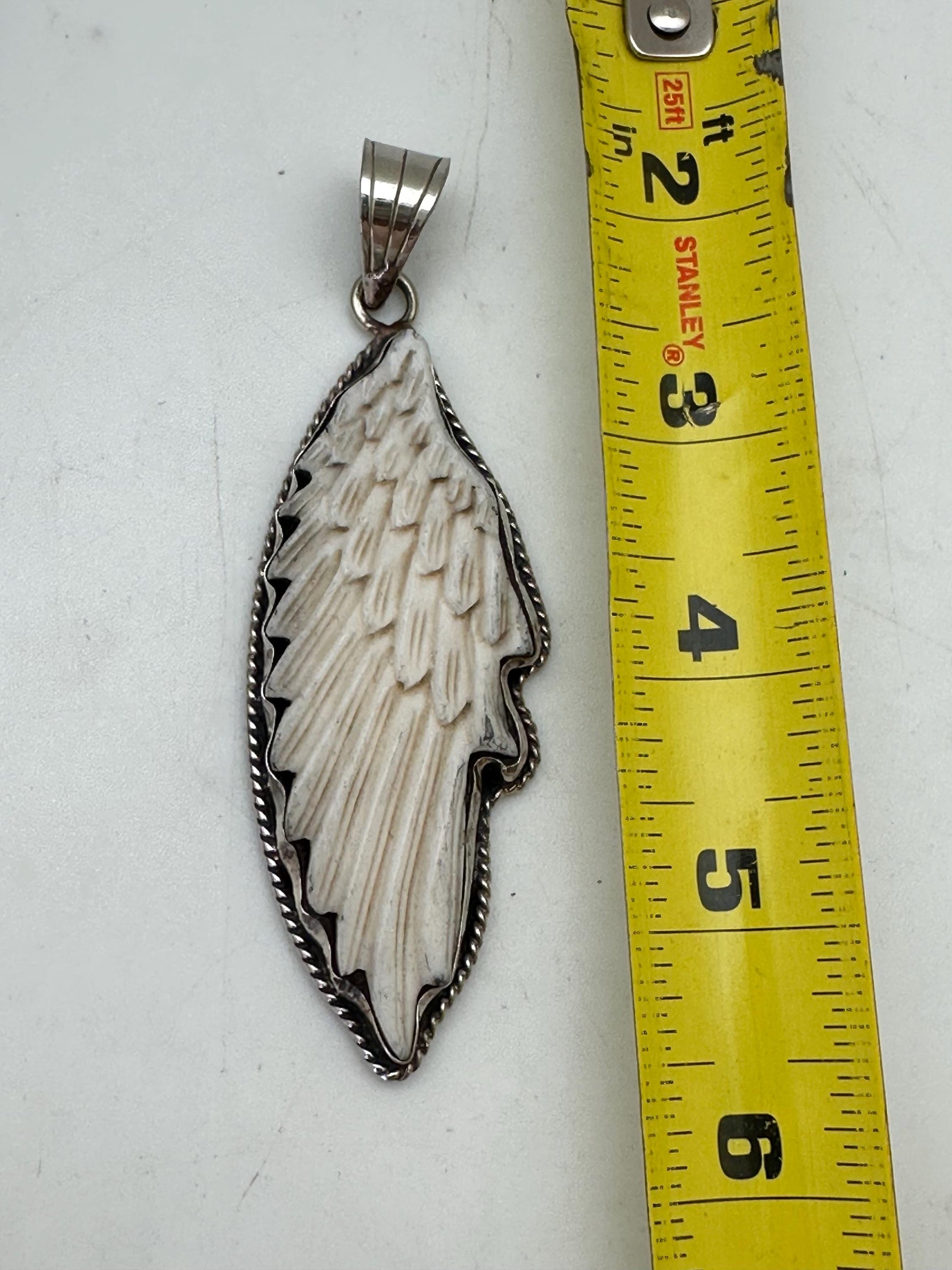 wing pendant, bone carving, energy pendant, Tibetan silver