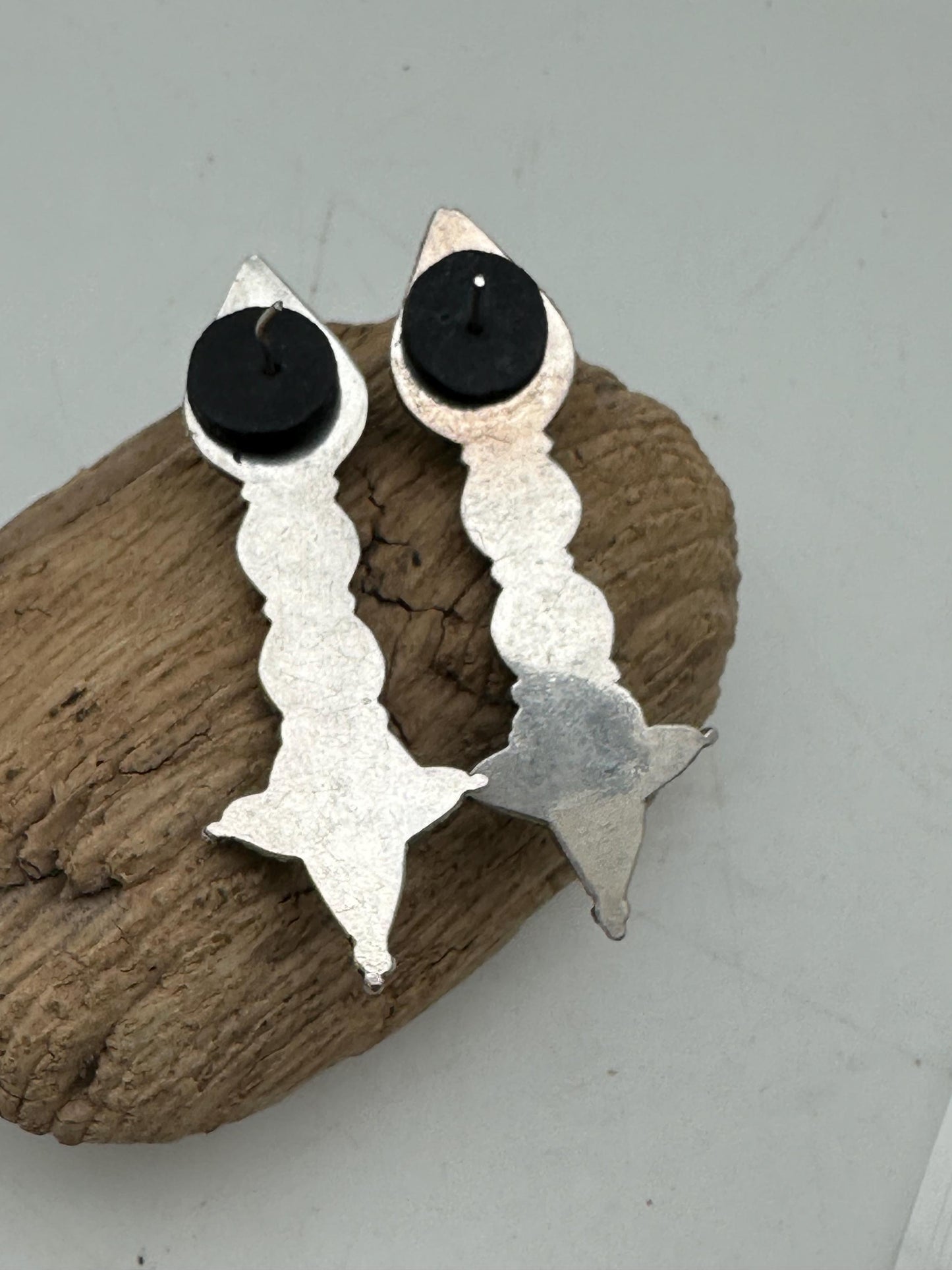 Tibetan turquoise earring, sterling silver, akor lotus shape, Himalayan design, Tibetan traditional