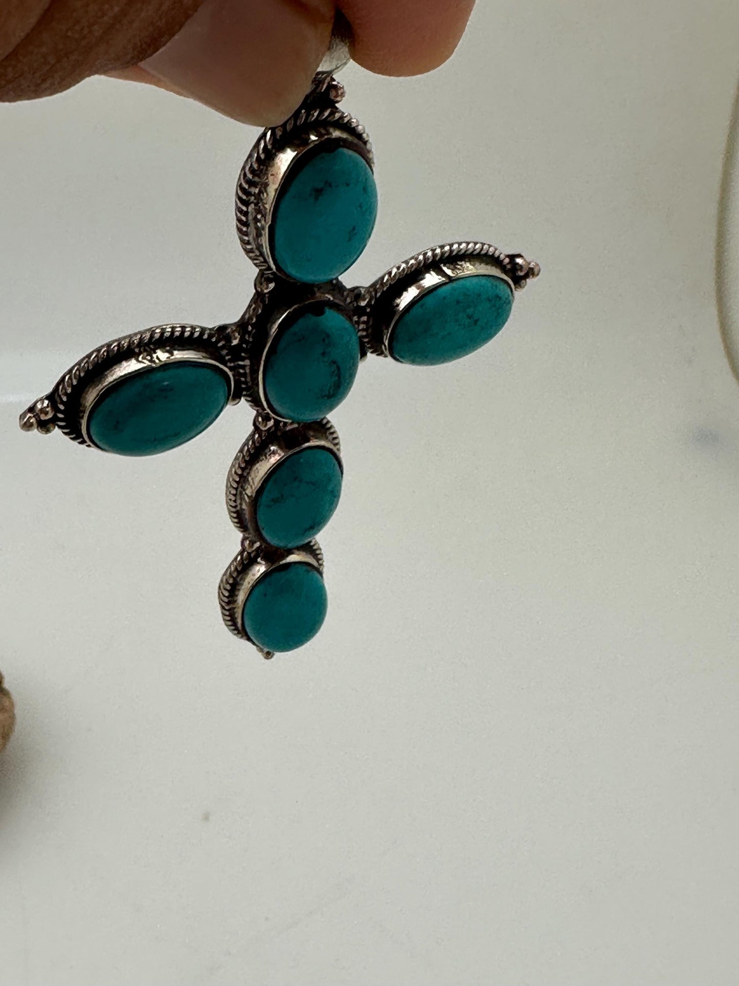 cross pendant, turquoise with Tibetan silver