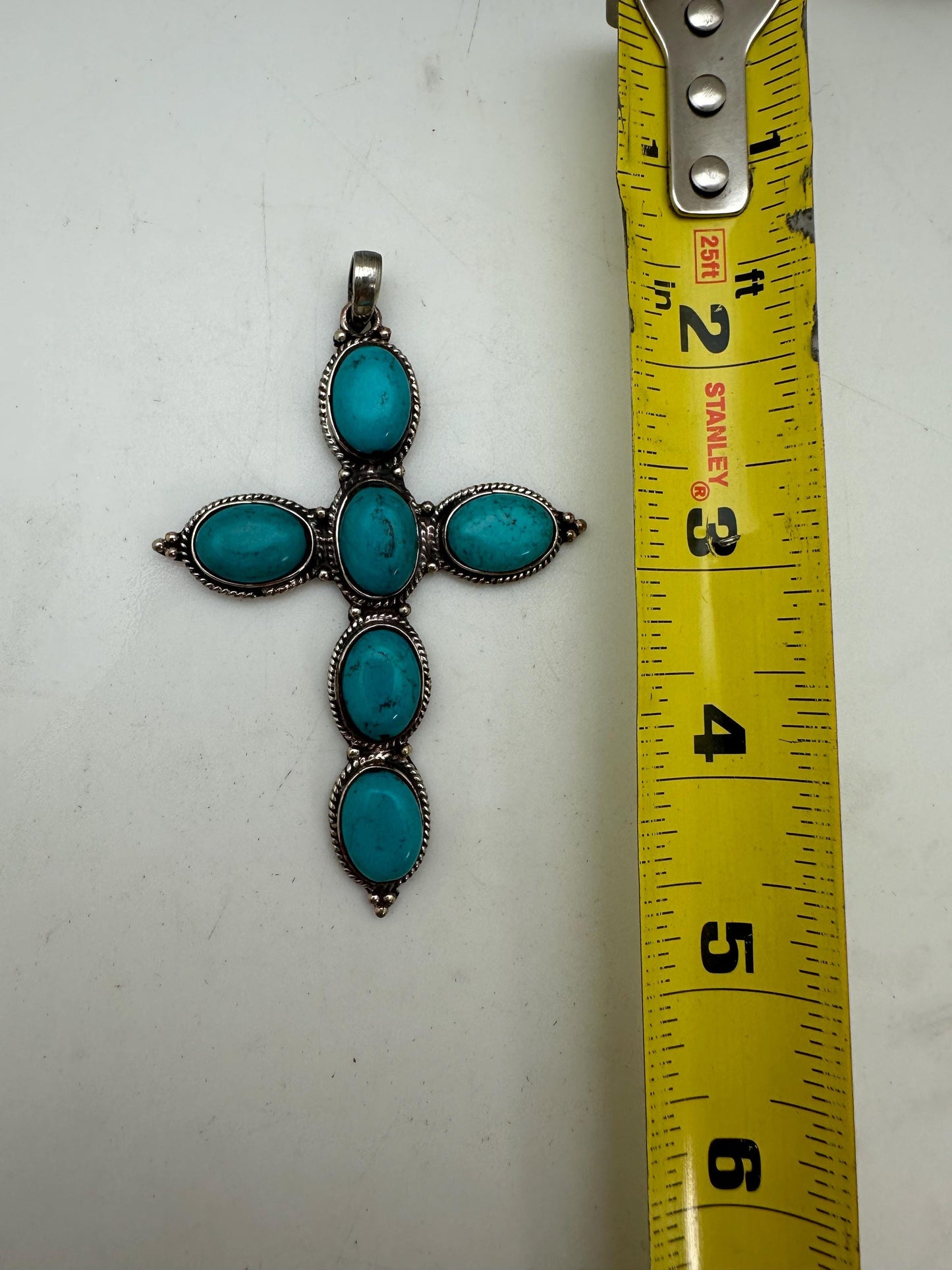 cross pendant, turquoise with Tibetan silver