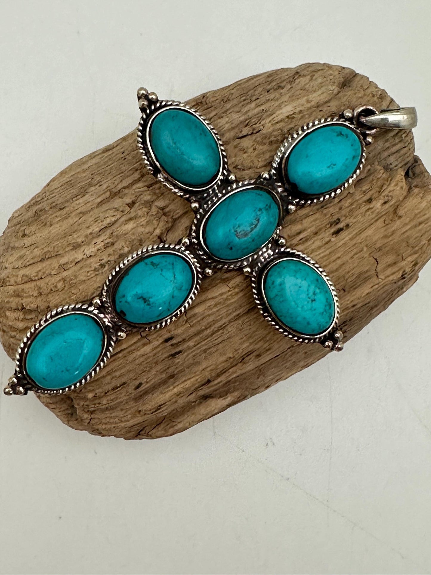 cross pendant, turquoise with Tibetan silver