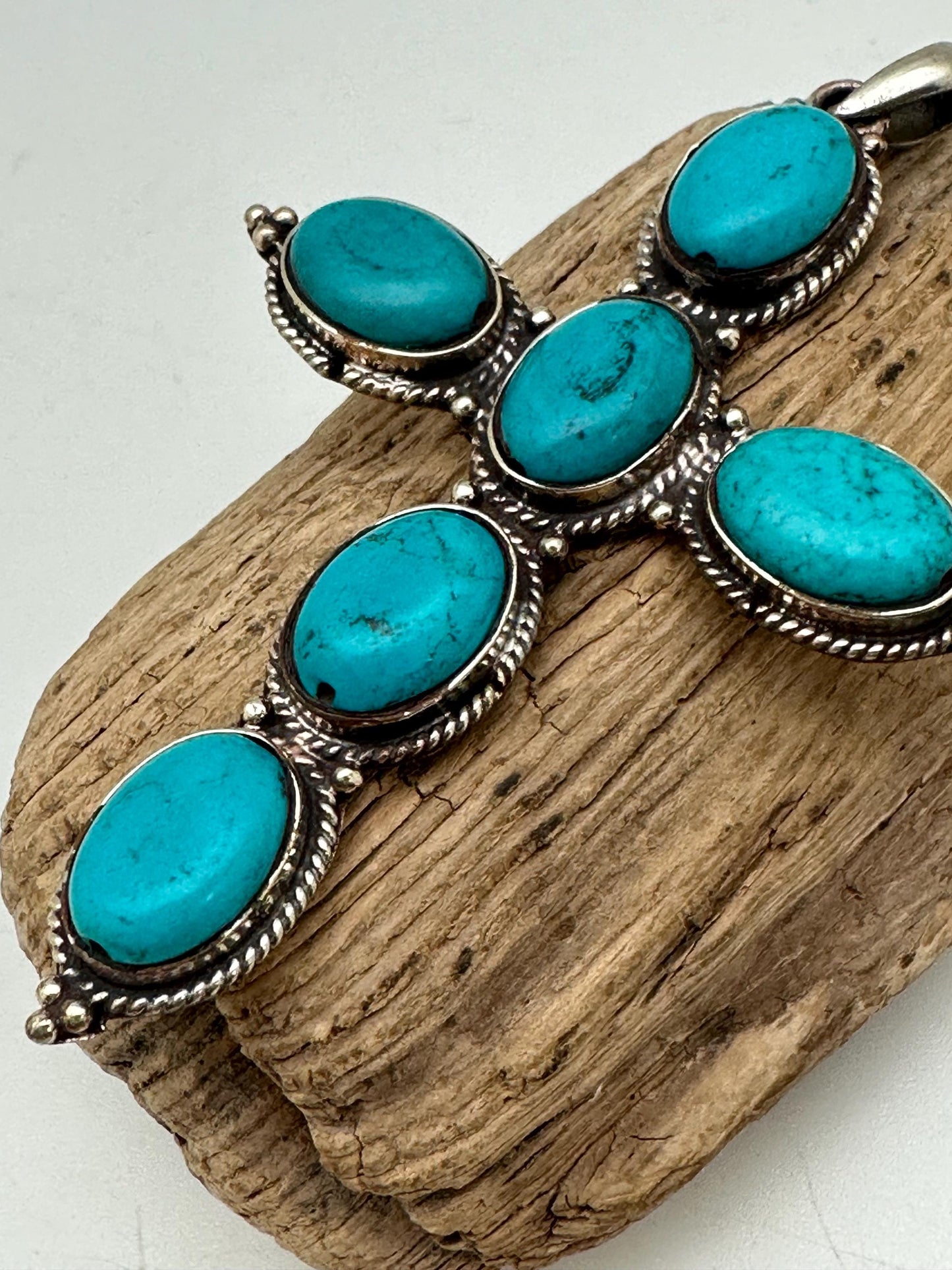 cross pendant, turquoise with Tibetan silver