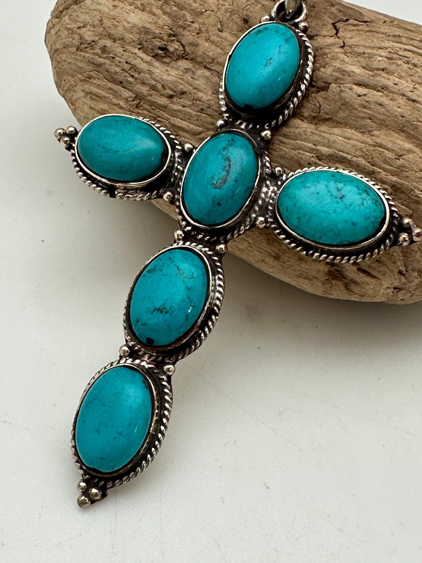 cross pendant, turquoise with Tibetan silver