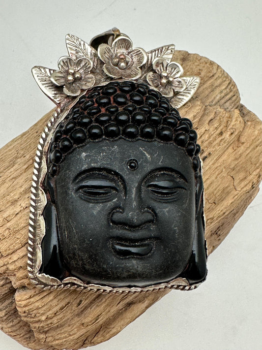 buddha necklace, black obsidian, clear obstacle,