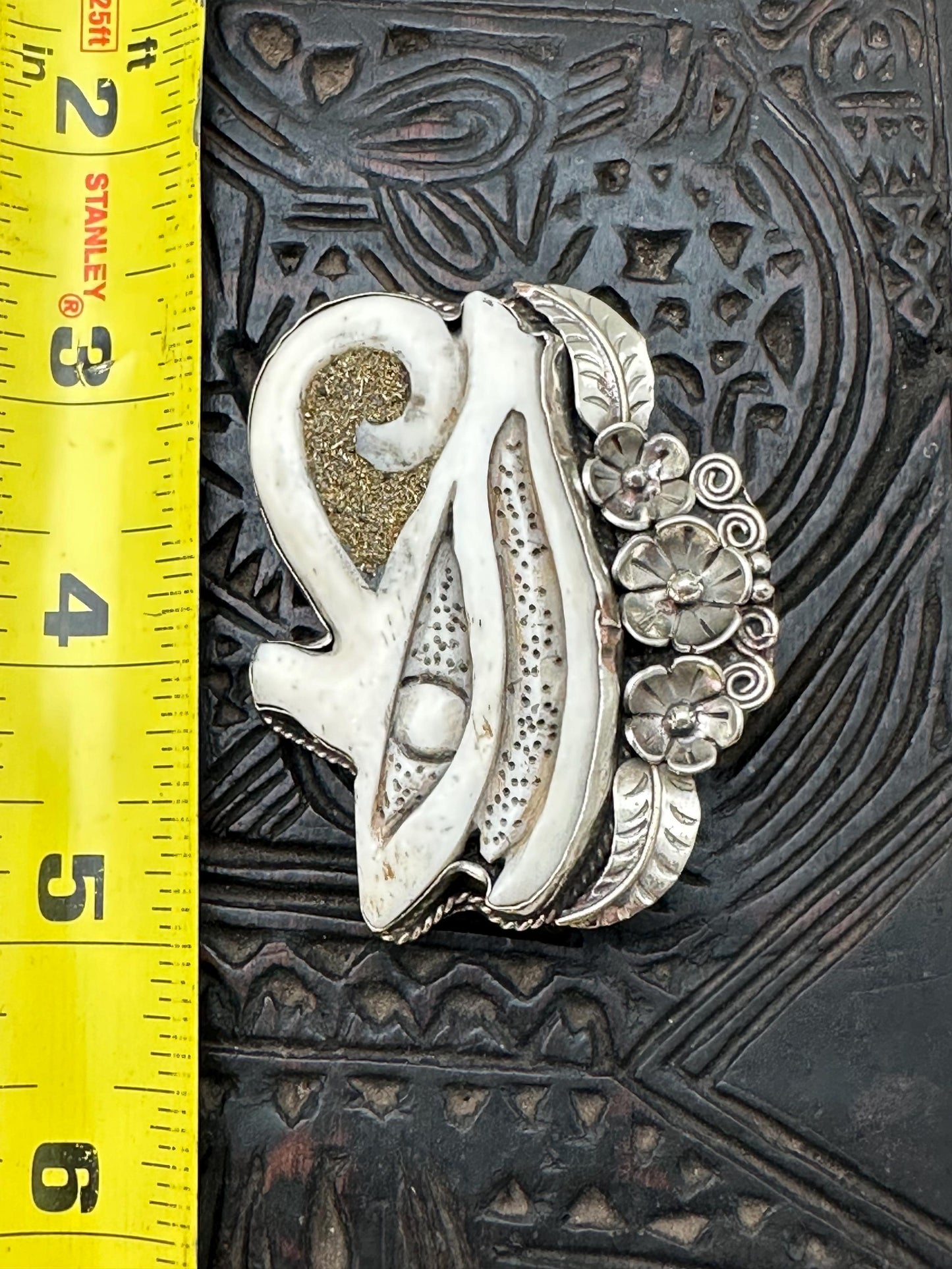 Horus eye pendant, handcrafted water buffalo bone, coin silver