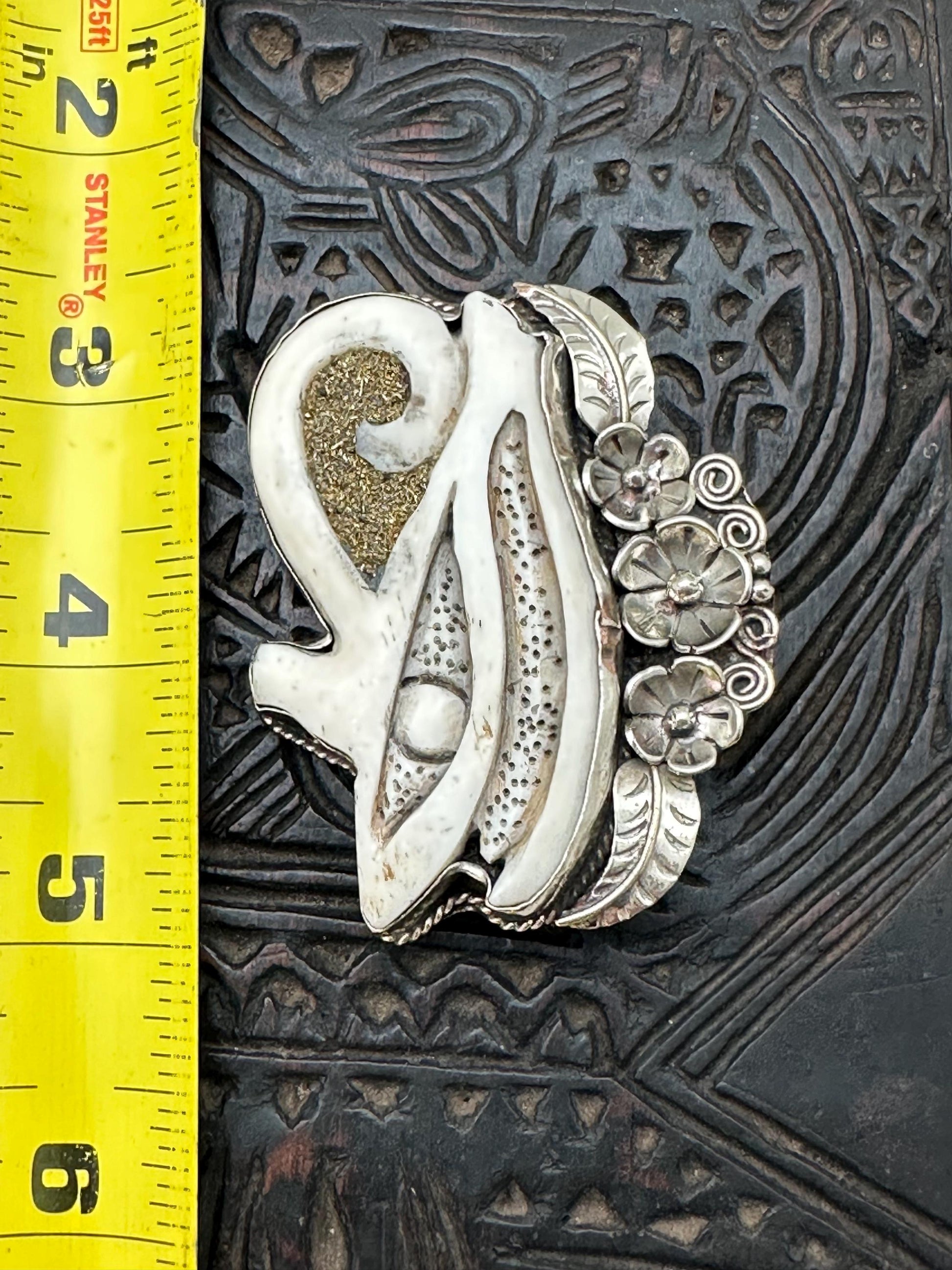 Horus eye pendant, handcrafted water buffalo bone, coin silver