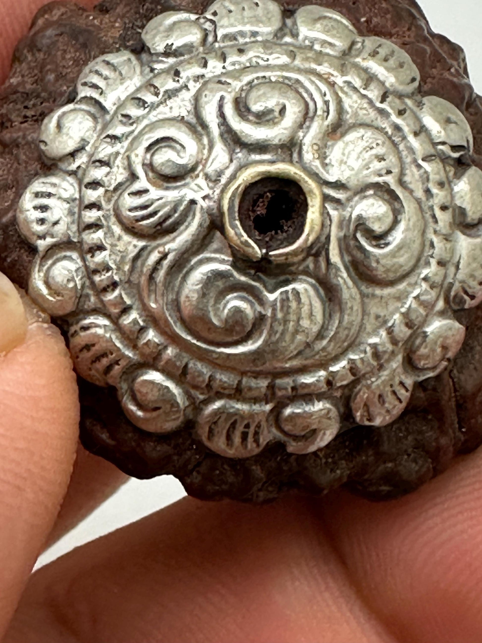 rudraksha bead, spiritual jewelry, healing mala,double capped Tibetan silver,