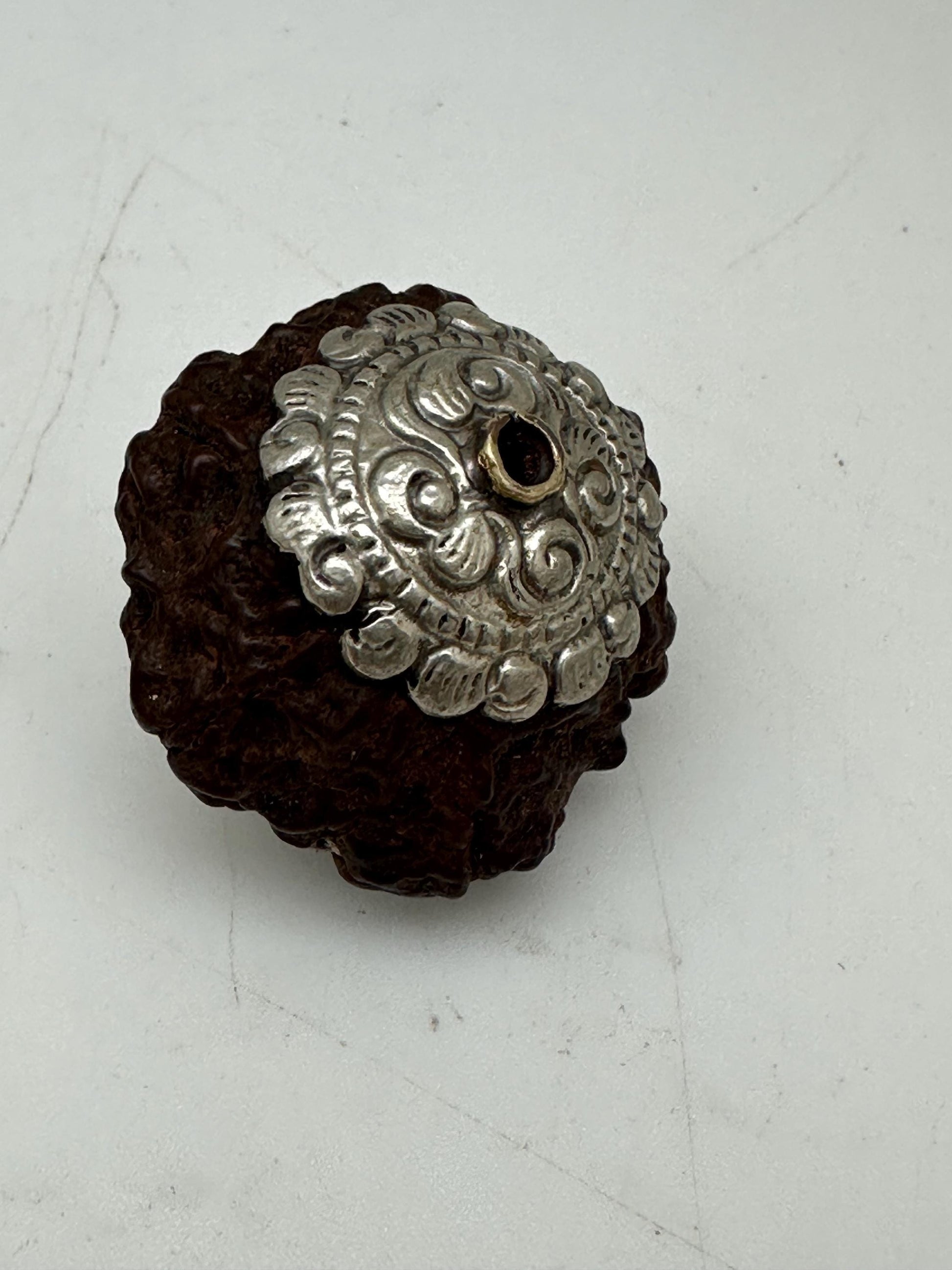 rudraksha bead, spiritual jewelry, healing mala,double capped Tibetan silver,