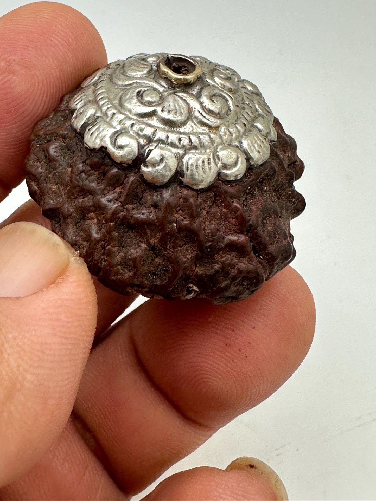rudraksha bead, spiritual jewelry, healing mala,double capped Tibetan silver,