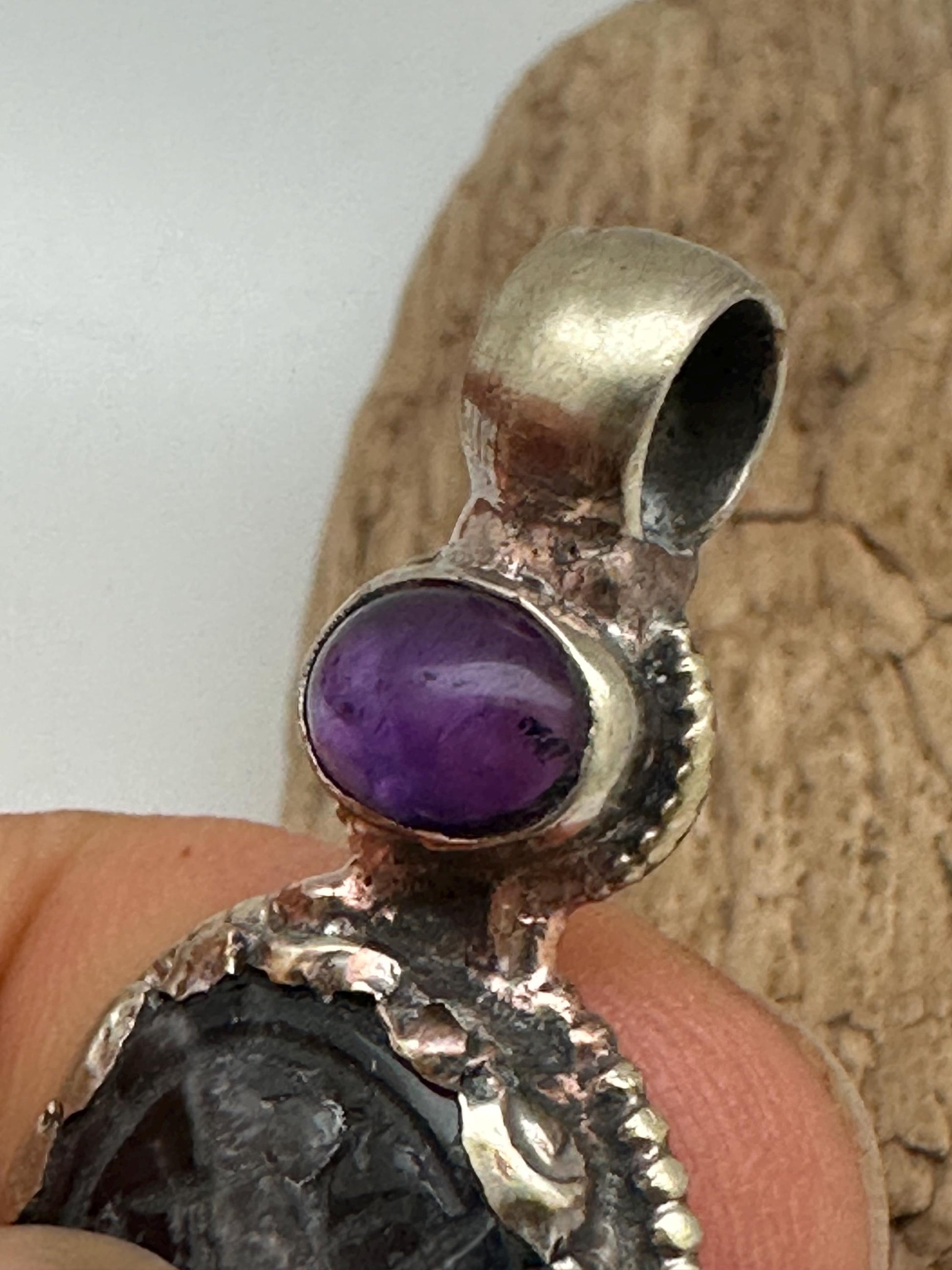 amethyst wing pendant, natural crystal, master handcrafted with Tibetan silver