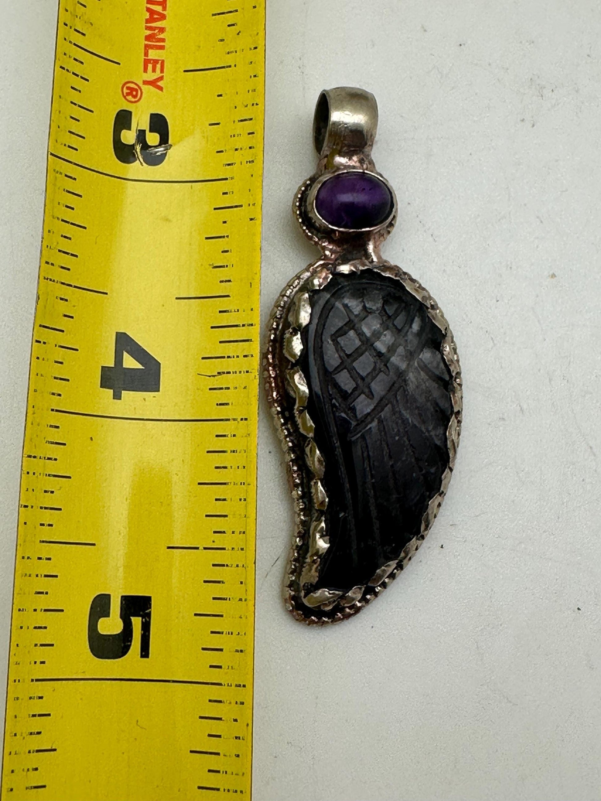 amethyst wing pendant, natural crystal, master handcrafted with Tibetan silver