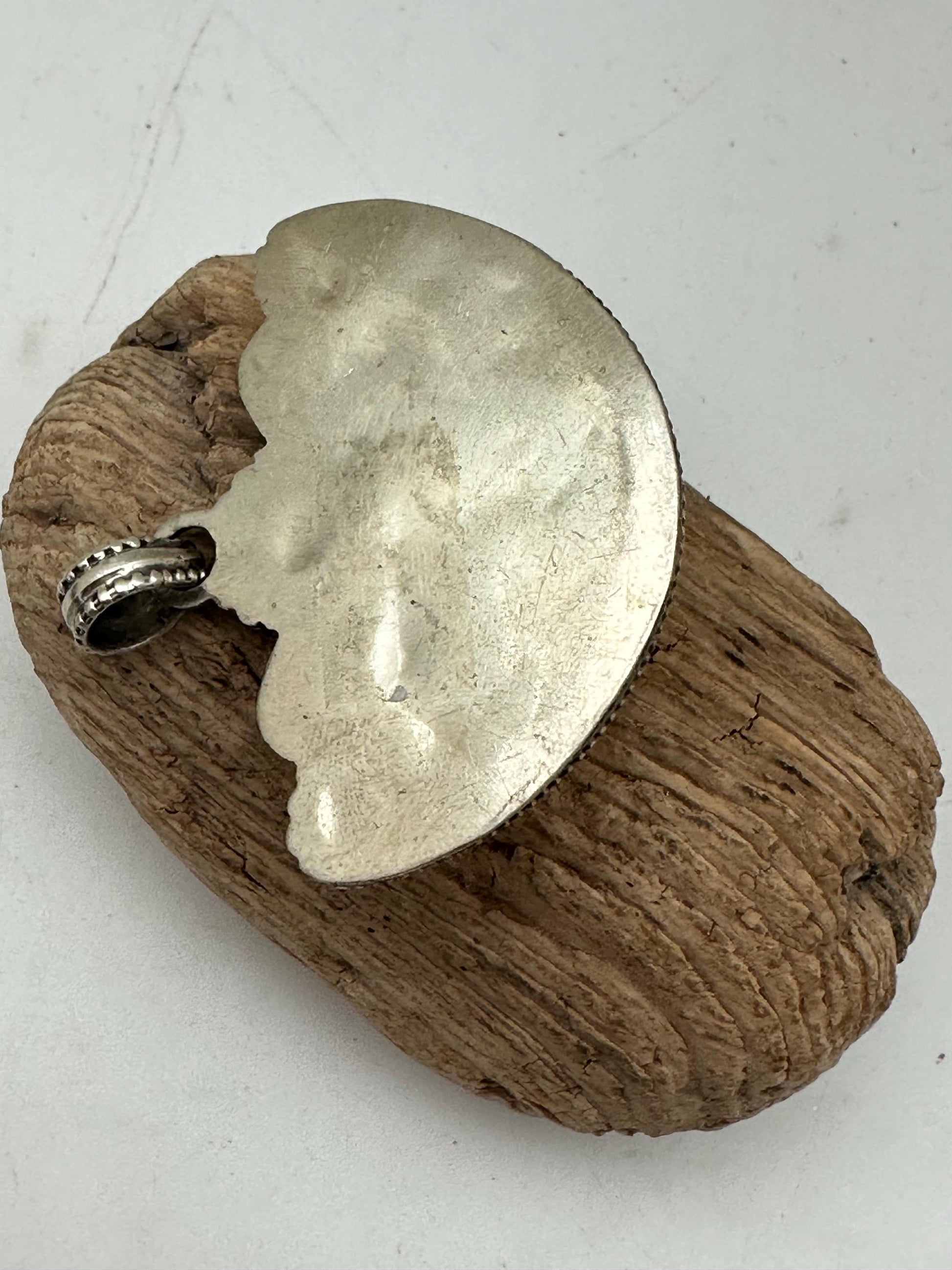 half moon pendant, Tibetan design, shell pendant