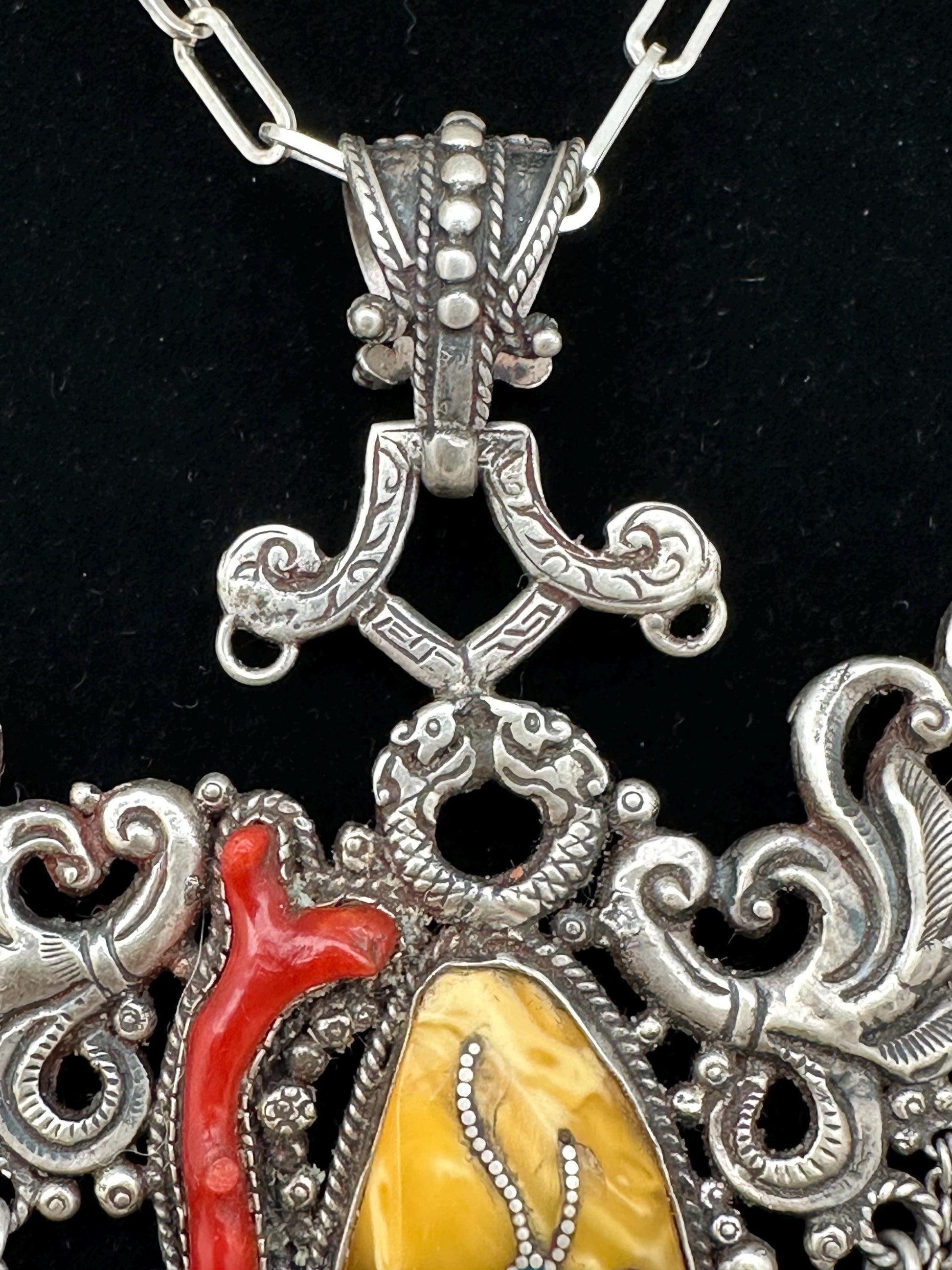 Tibetan necklace, ethnic jewelry, sterling silver, handmade necklace, vintage jewelry