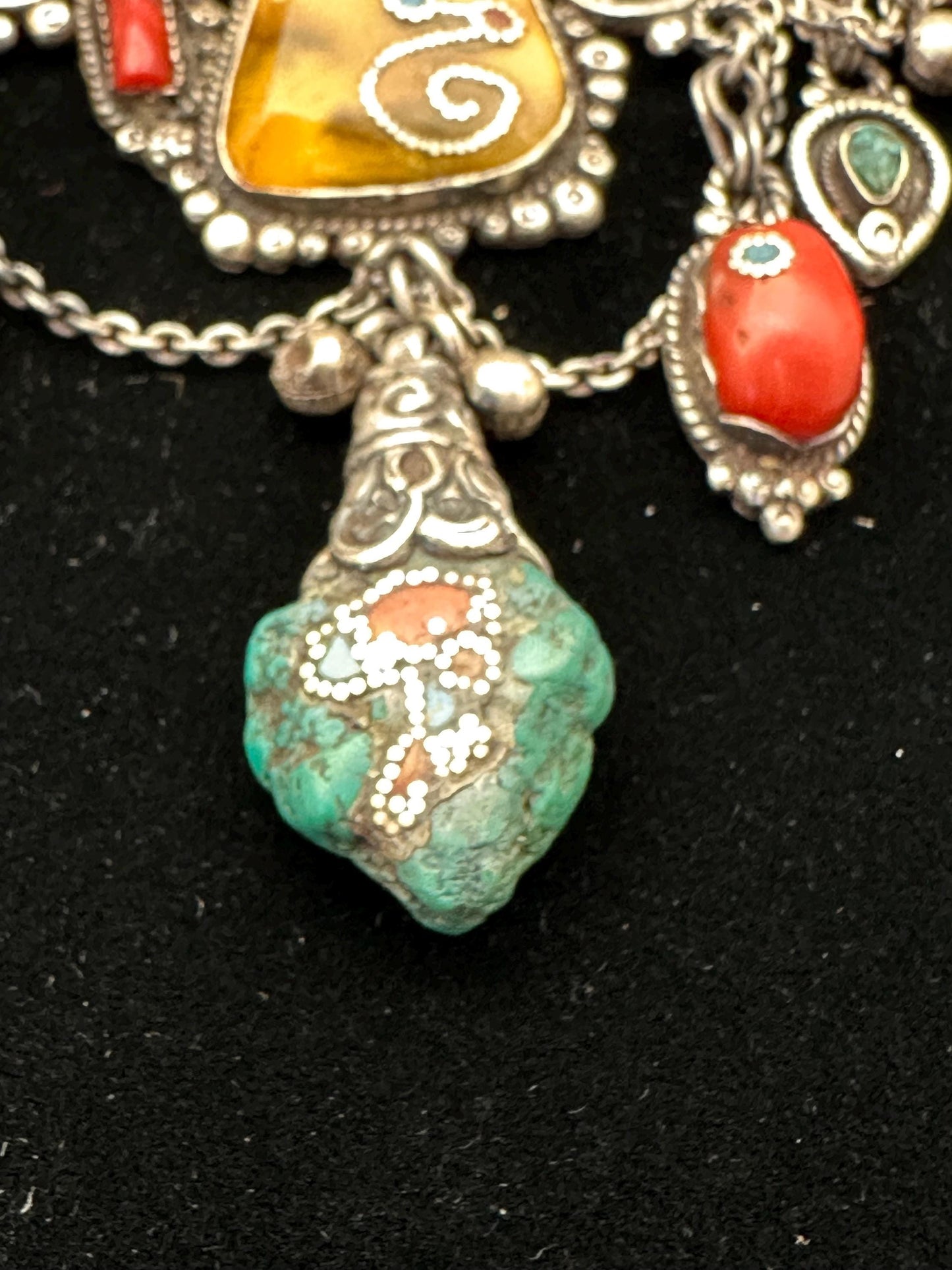 Tibetan necklace, ethnic jewelry, sterling silver, handmade necklace, vintage jewelry