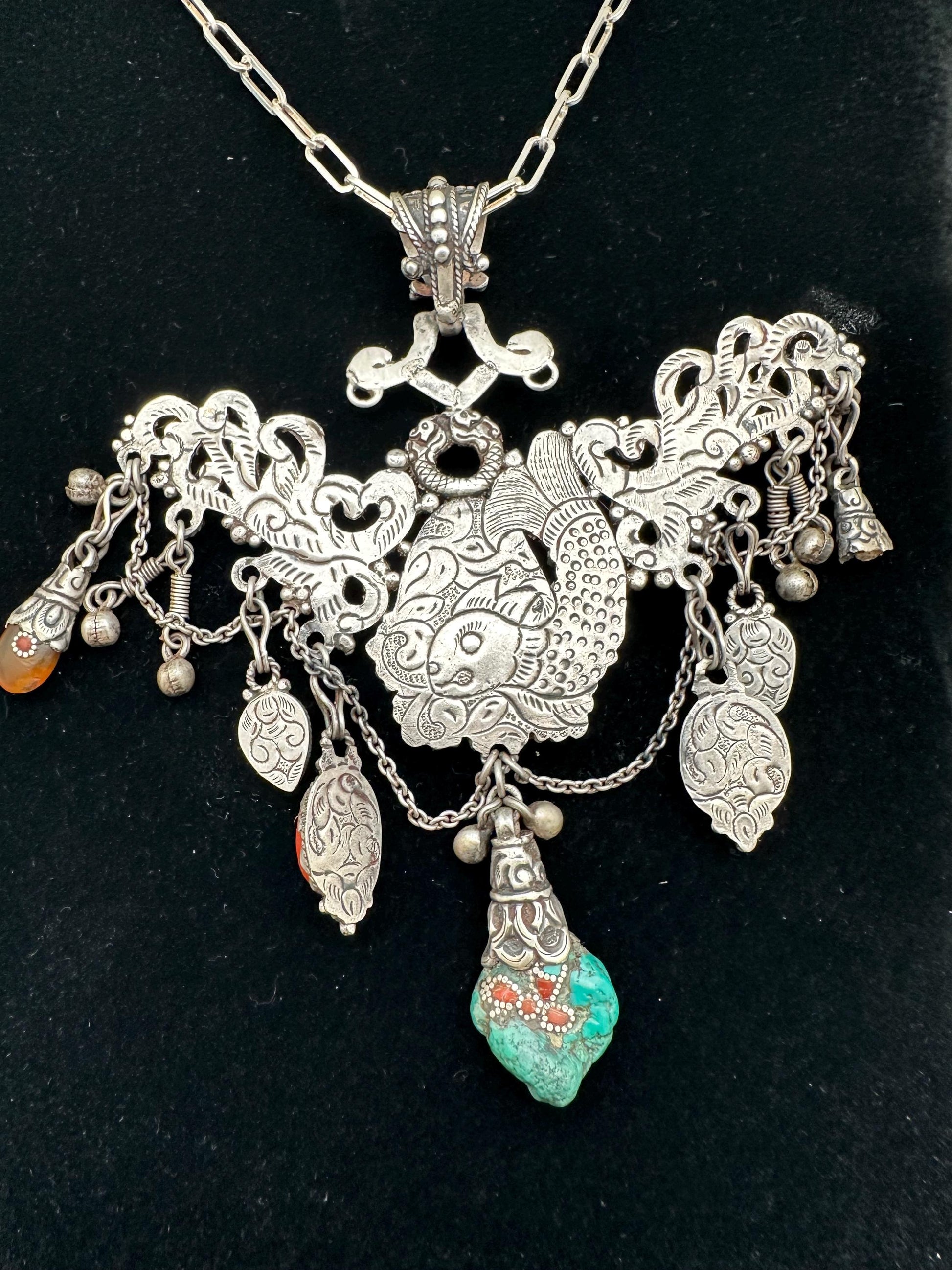 Tibetan necklace, ethnic jewelry, sterling silver, handmade necklace, vintage jewelry