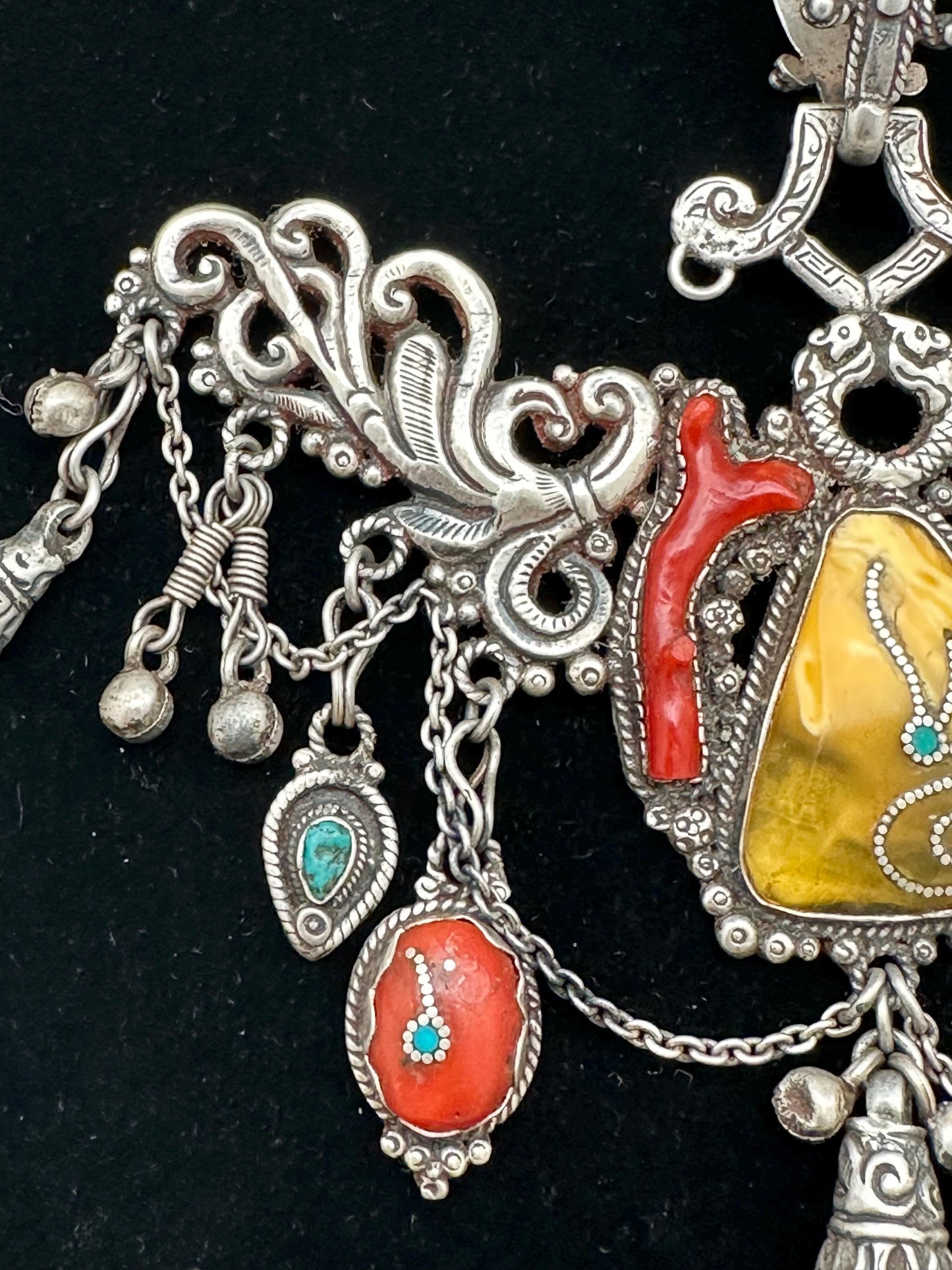 Tibetan necklace, ethnic jewelry, sterling silver, handmade necklace, vintage jewelry