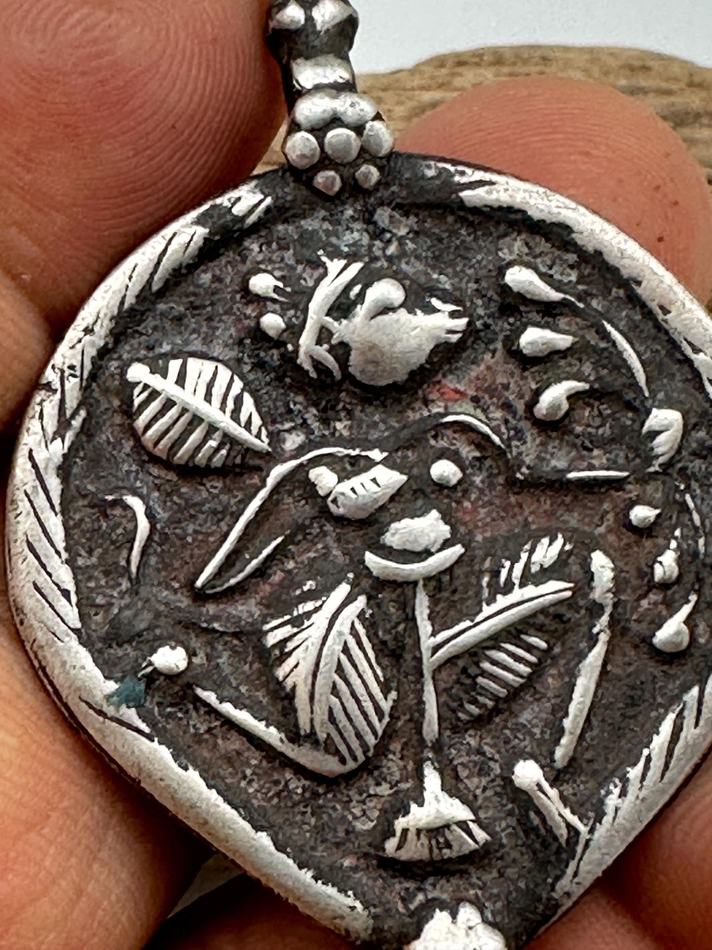 vintage Hanuman pendant, master reposse work, sterling silver,