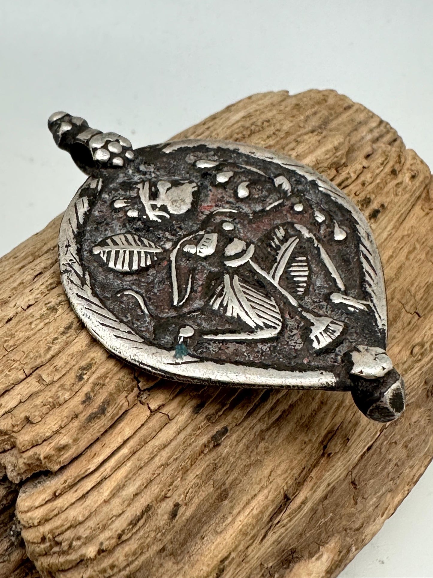 vintage Hanuman pendant, master reposse work, sterling silver,