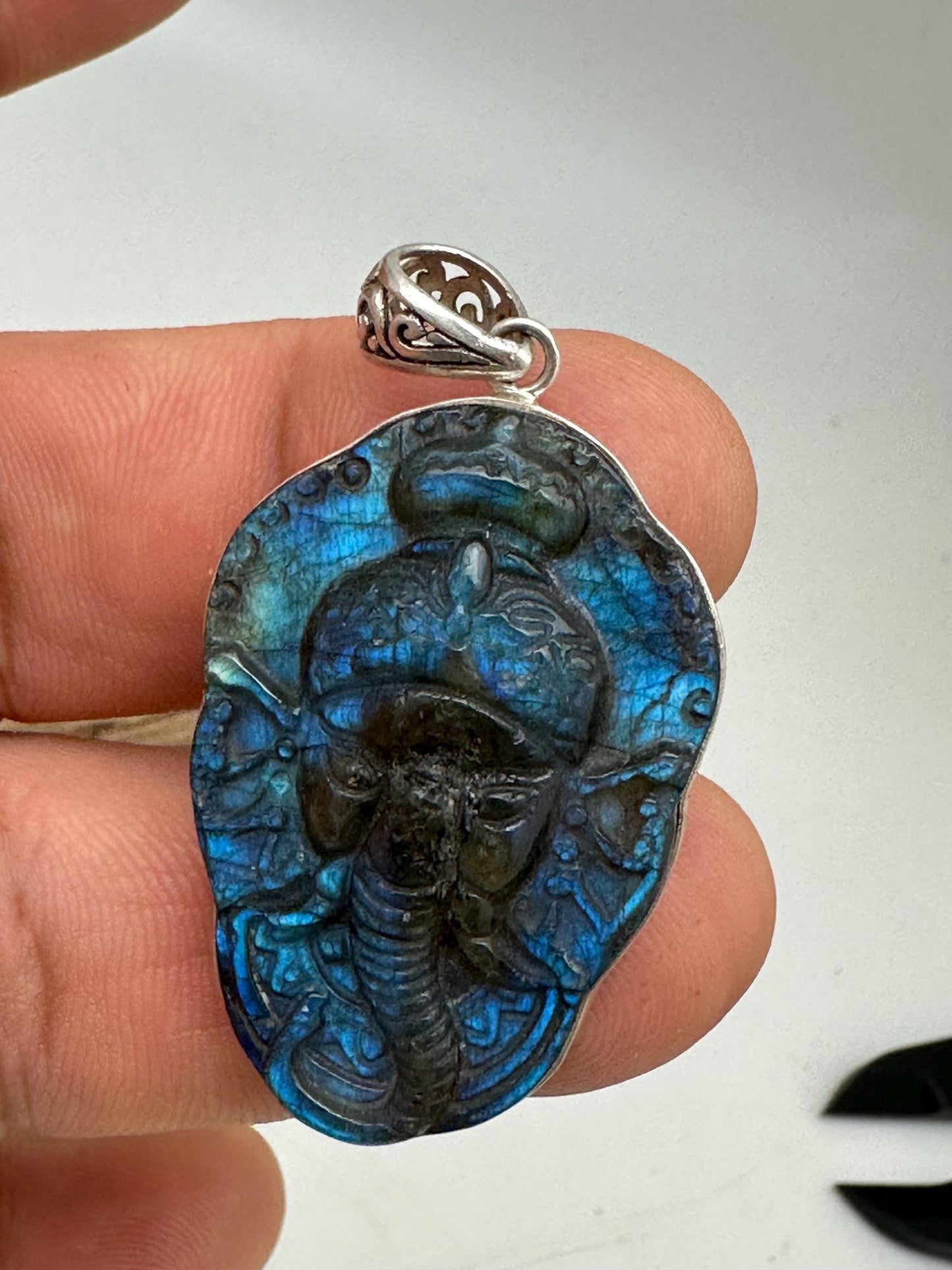 Ganesh pendant, aaa quality labradorite, sterling silver,