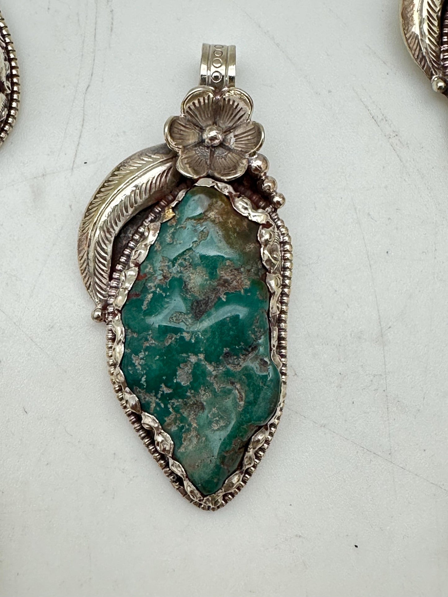 Tibetan turquoise pendant, natural turquoise, handmade Tibetan silver, healing stone