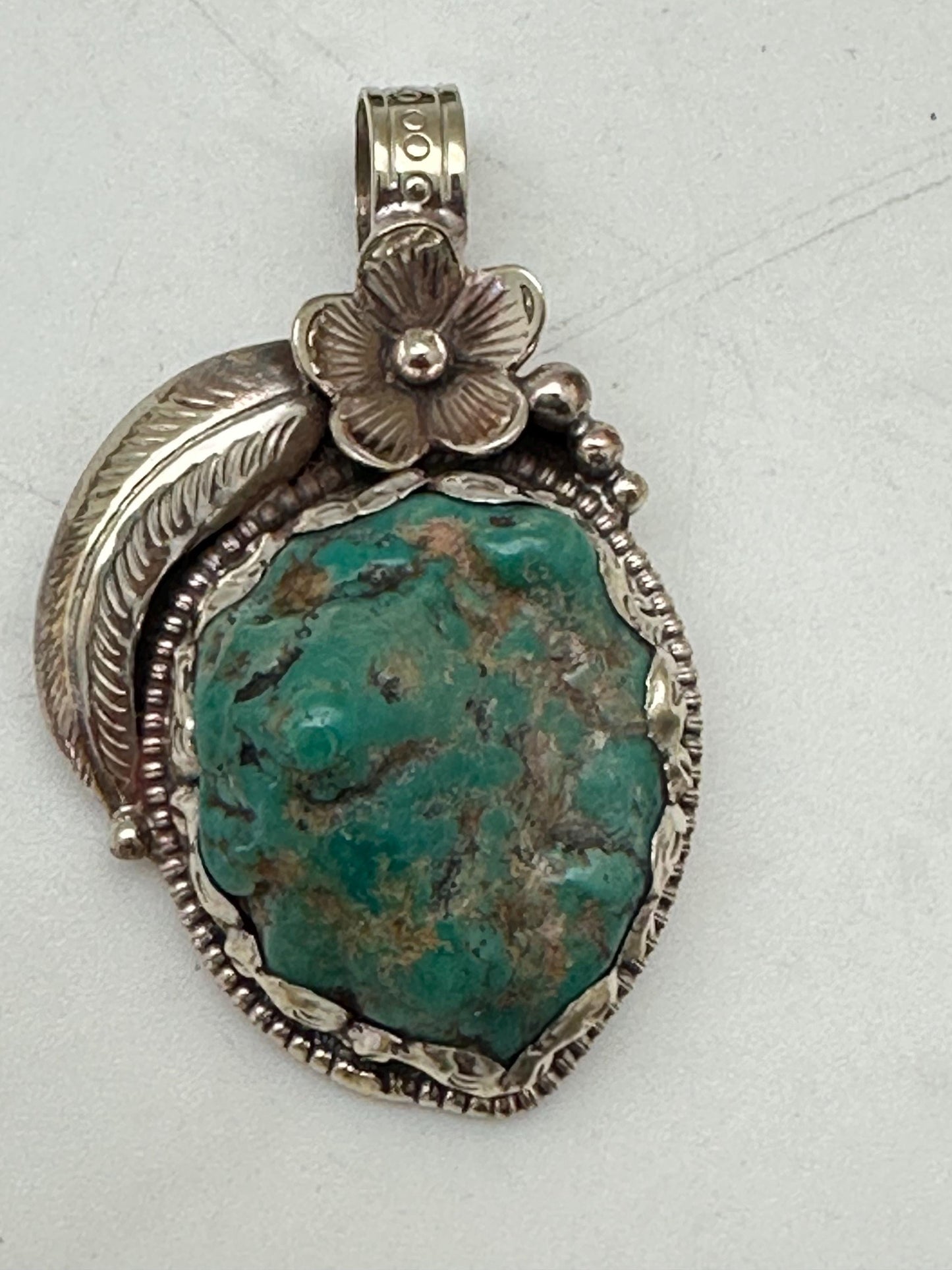 Tibetan turquoise pendant, natural turquoise, handmade Tibetan silver, healing stone