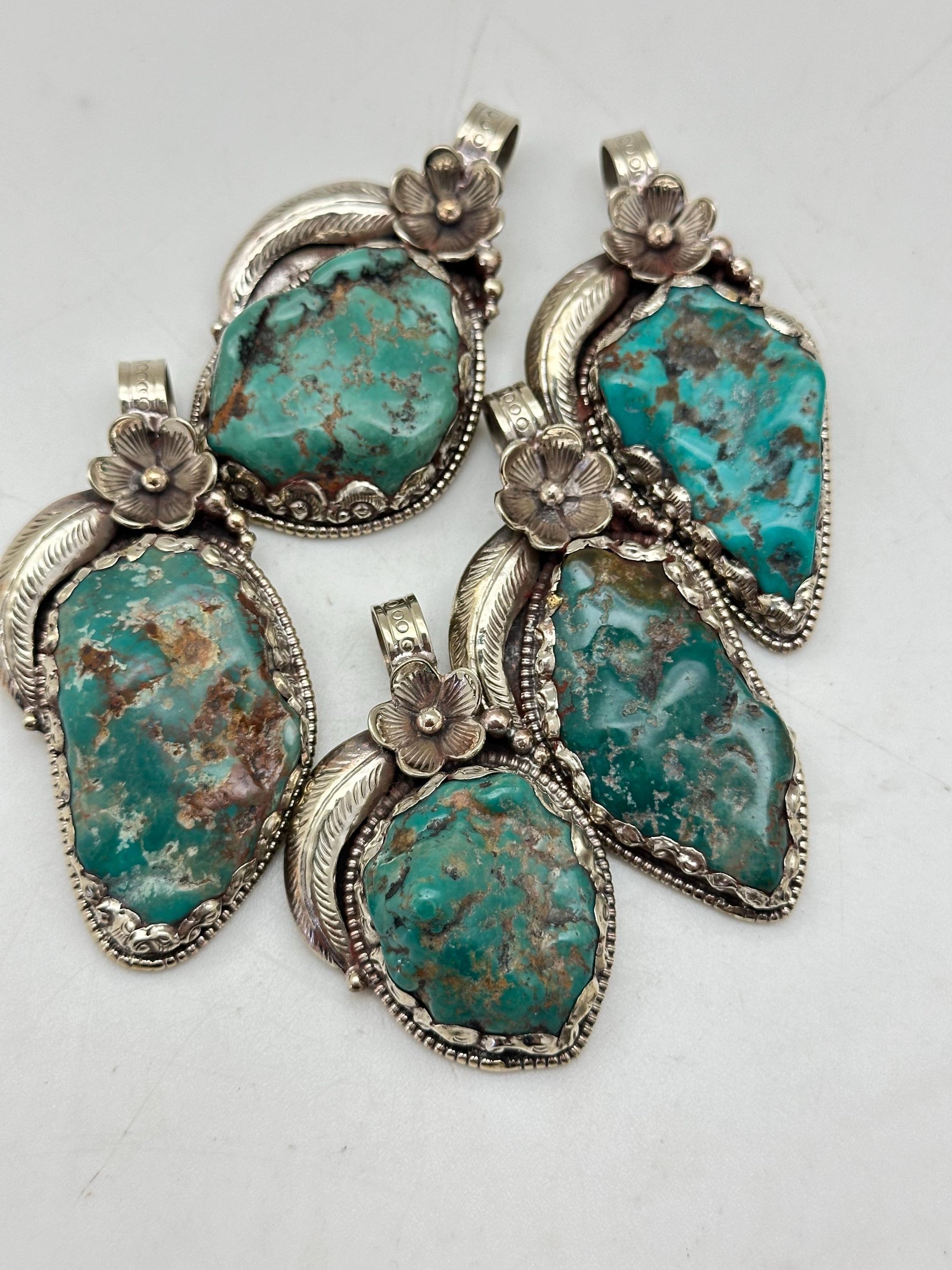 Tibetan turquoise pendant, natural turquoise, handmade Tibetan silver, healing stone