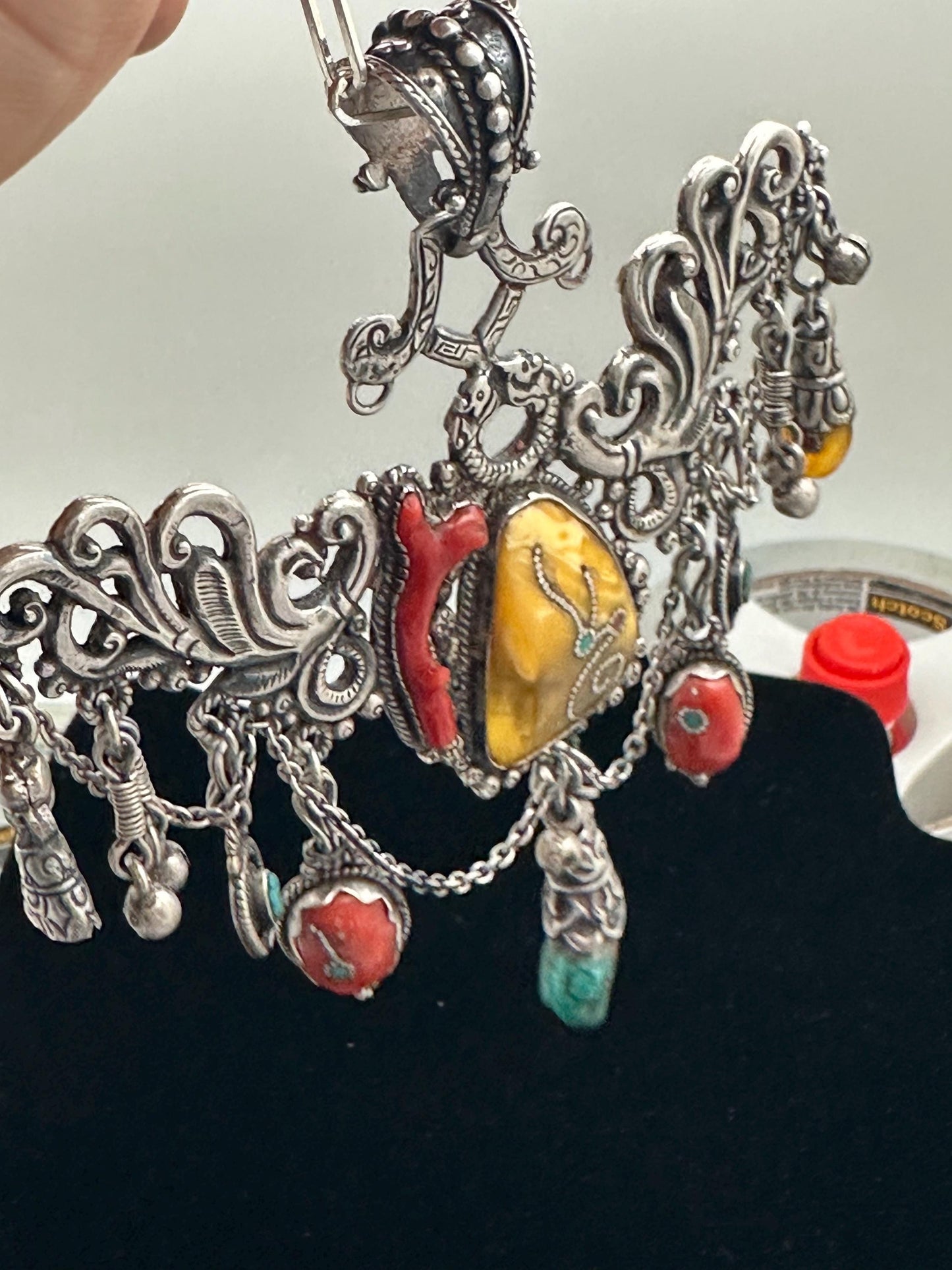 Tibetan necklace, ethnic jewelry, sterling silver, handmade necklace, vintage jewelry