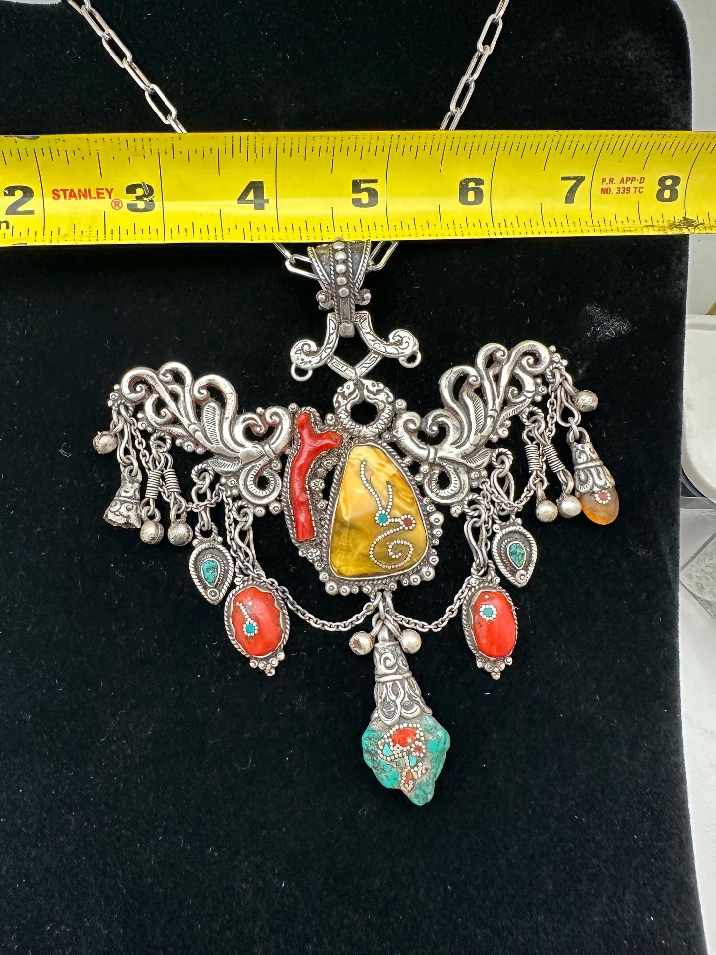 Tibetan necklace, ethnic jewelry, sterling silver, handmade necklace, vintage jewelry